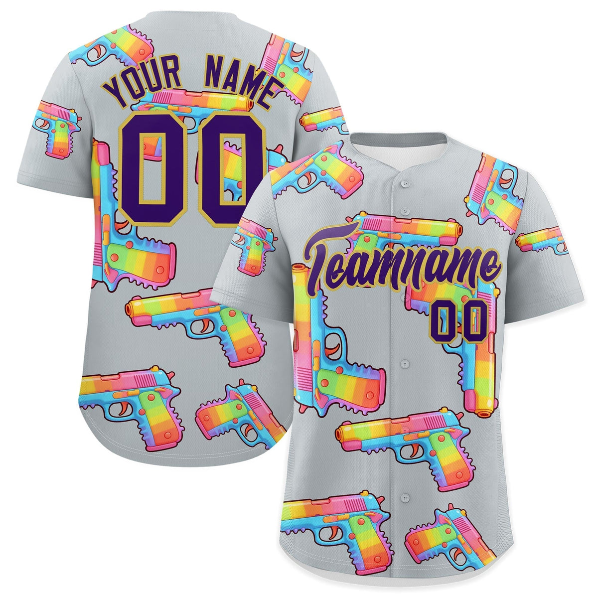 Custom Youth Baseball Jersey Silver Purple Sugar-Coated Firepower Graffiti Pattern Urban Fashion
