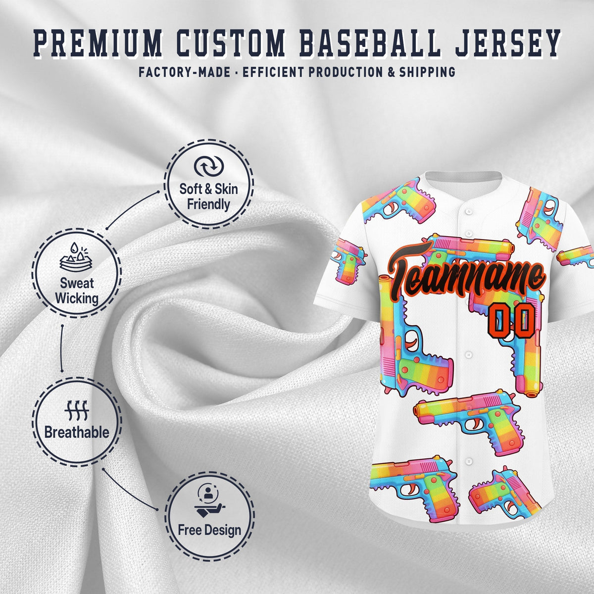 Custom Youth Baseball Jersey White Black Sugar-Coated Firepower Graffiti Pattern Urban Fashion