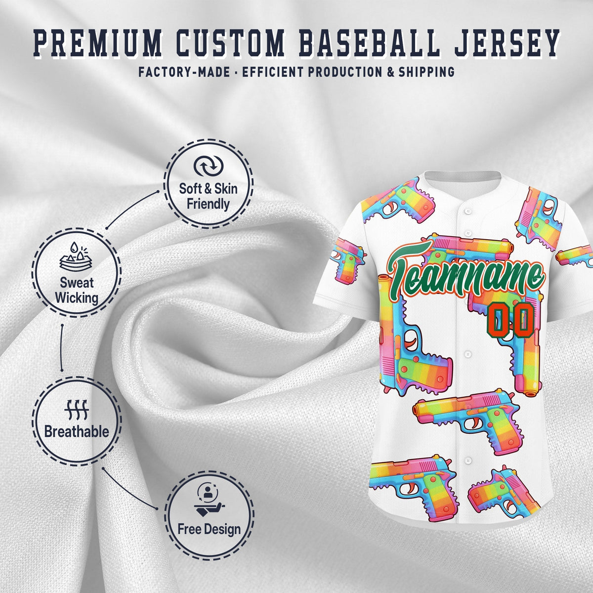 Custom Youth Baseball Jersey White Kelly Green Sugar-Coated Firepower Graffiti Pattern Street Style
