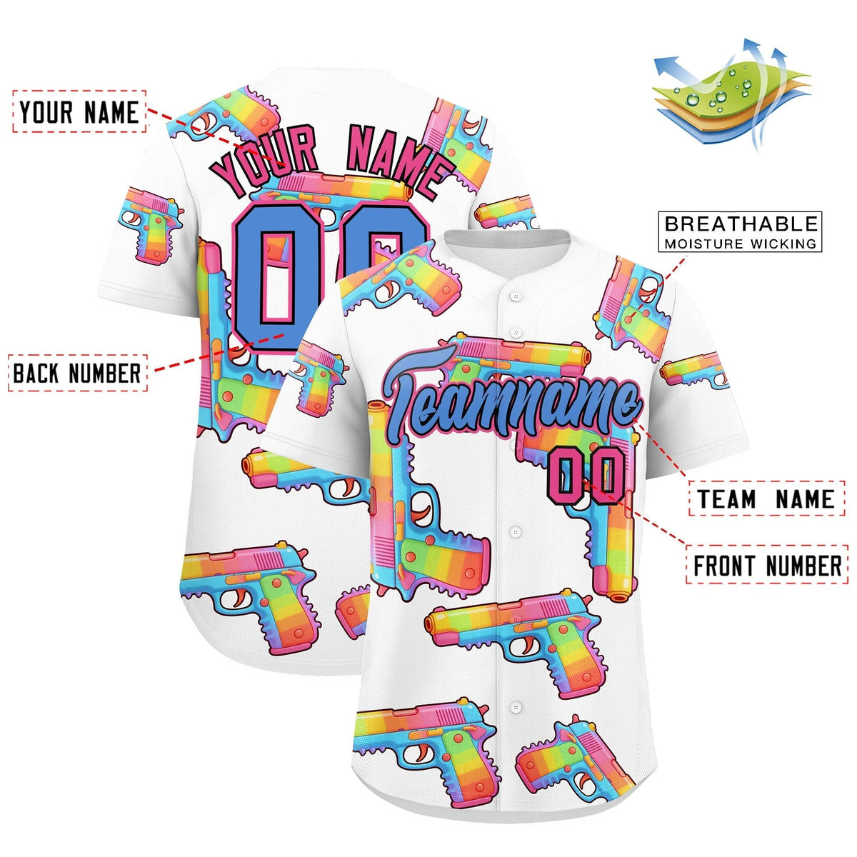 Custom Youth Baseball Jersey White Powder Blue Sugar-Coated Firepower Graffiti Pattern Urban Fashion