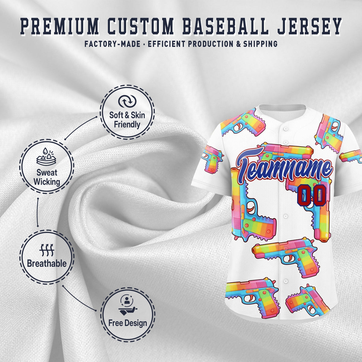 Custom Youth Baseball Jersey White Royal Blue Sugar-Coated Firepower Graffiti Pattern Hip-hop