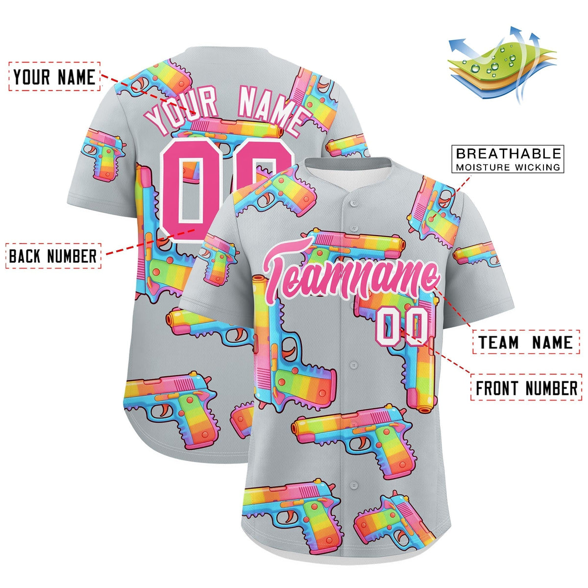 Custom Youth Baseball Jersey Silver Pink Sugar-Coated Firepower Graffiti Pattern Street Style