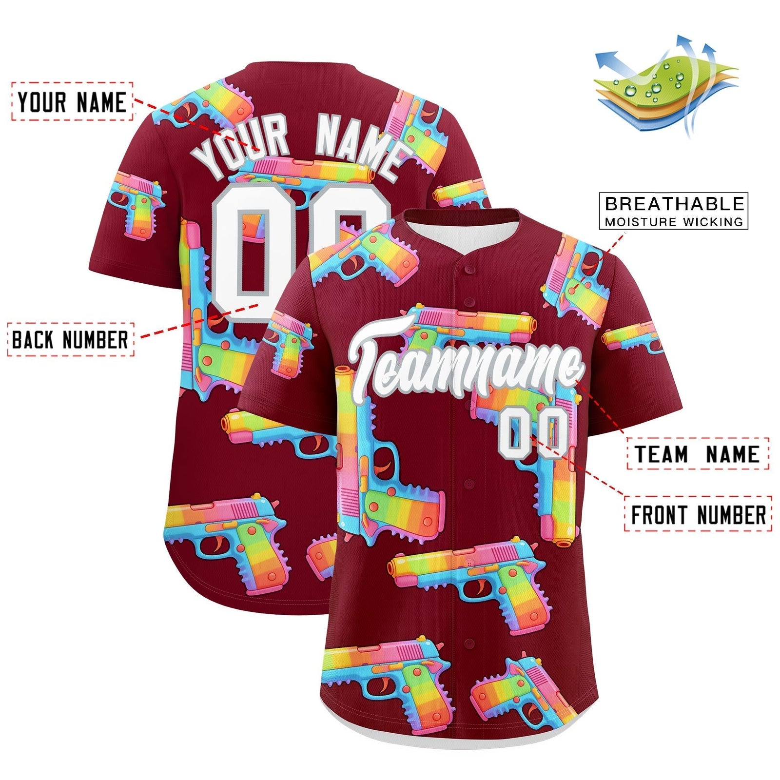 Custom Youth Baseball Jersey Crimson White Sugar-Coated Firepower Graffiti Pattern Hip-hop