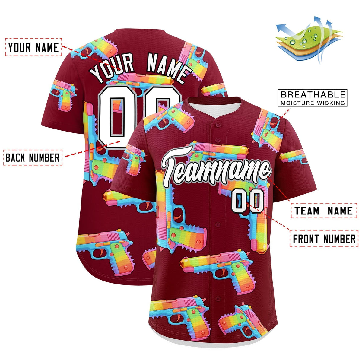 Custom Youth Baseball Jersey Crimson White Sugar-Coated Firepower Graffiti Pattern Urban Fashion
