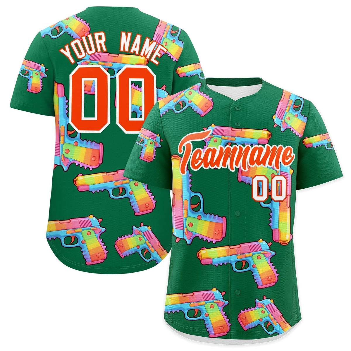 Custom Youth Baseball Jersey Kelly Green Orange Sugar-Coated Firepower Graffiti Pattern Street Style