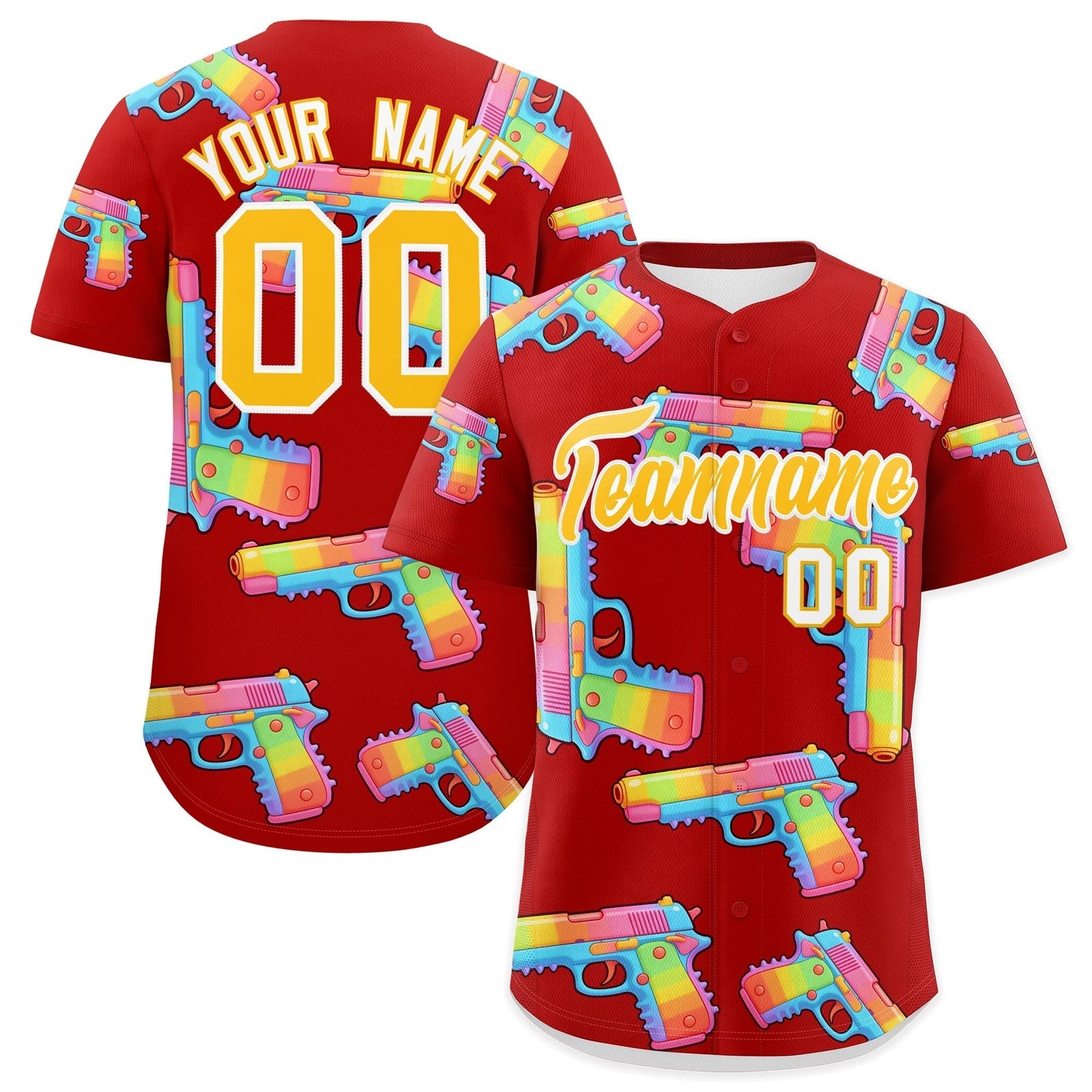 Custom Youth Baseball Jersey Red Yellow Sugar-Coated Firepower Graffiti Pattern Urban Fashion