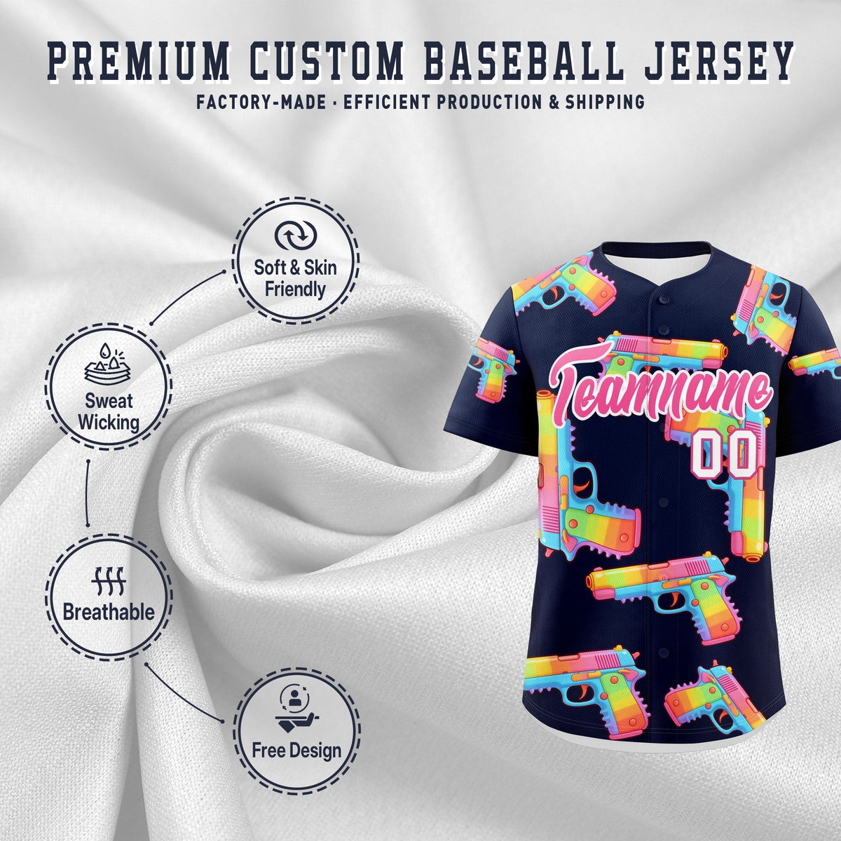 Custom Youth Baseball Jersey Navy Pink Sugar-Coated Firepower Graffiti Pattern Street Style