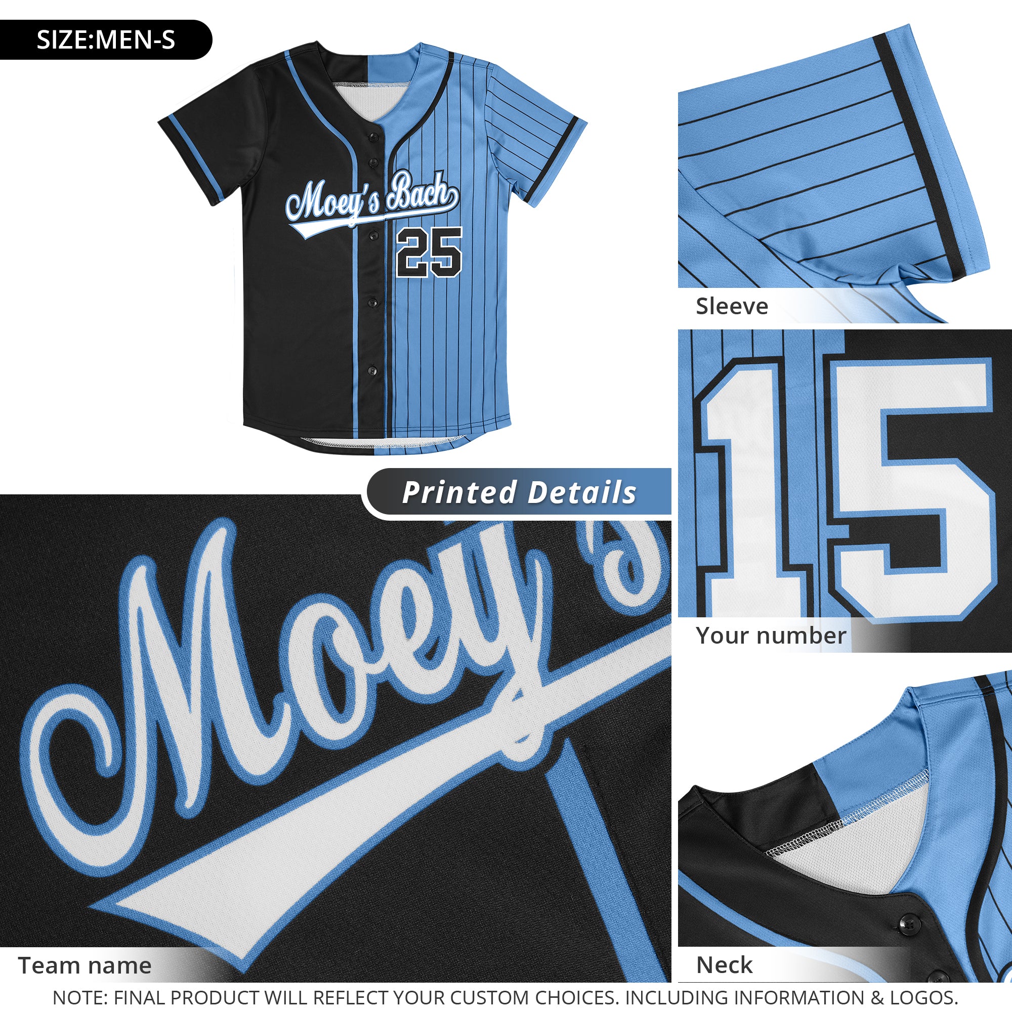 Custom Black Light Blue Stripe-Solid Combo Fashion Authentic Baseball Jersey