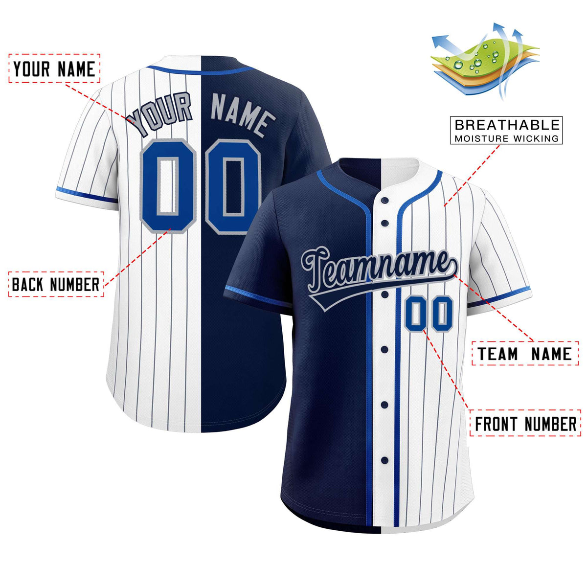 Custom Navy White Stripe-Solid Combo Fashion Authentic Baseball Jersey