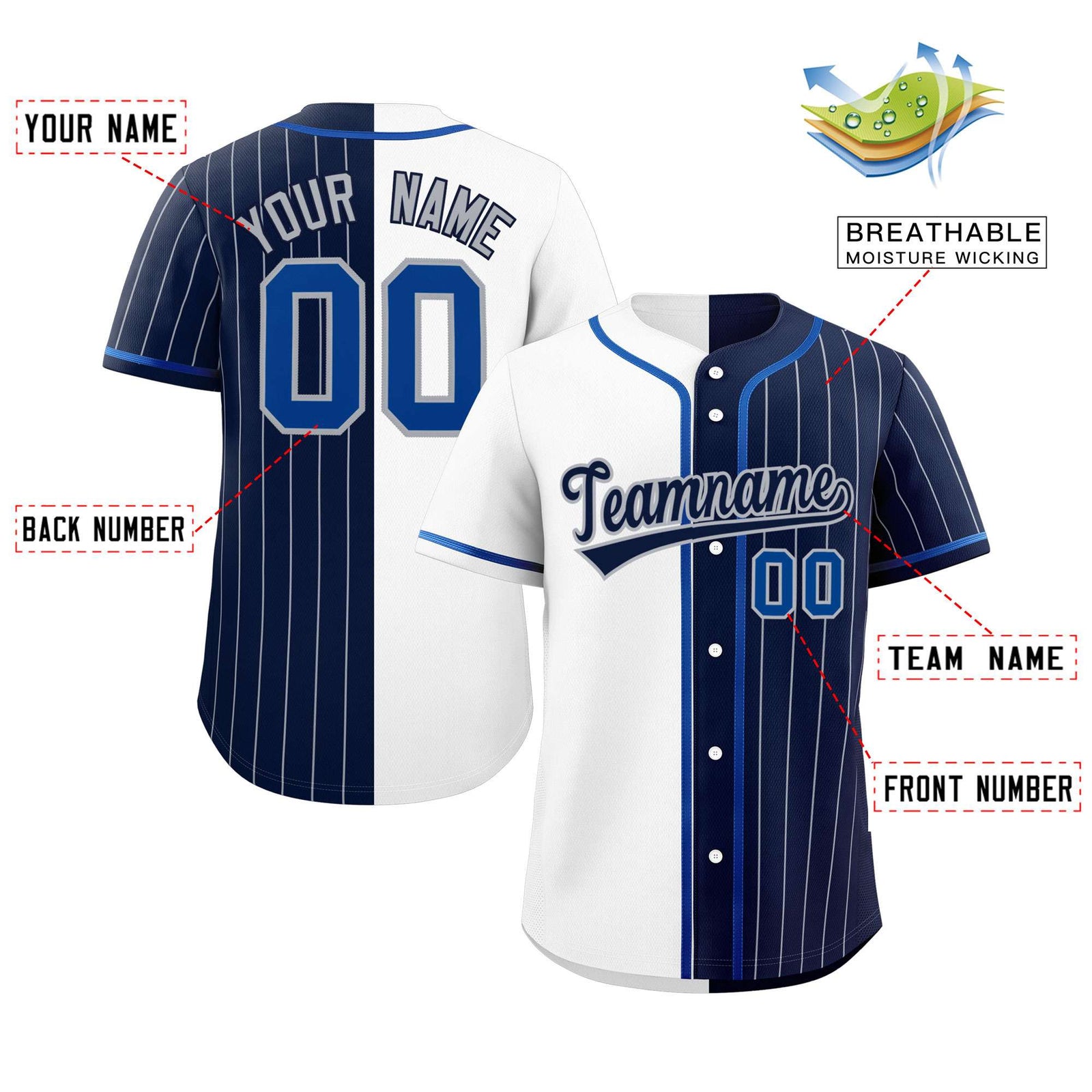 Custom White Navy Stripe-Solid Combo Fashion Authentic Baseball Jersey