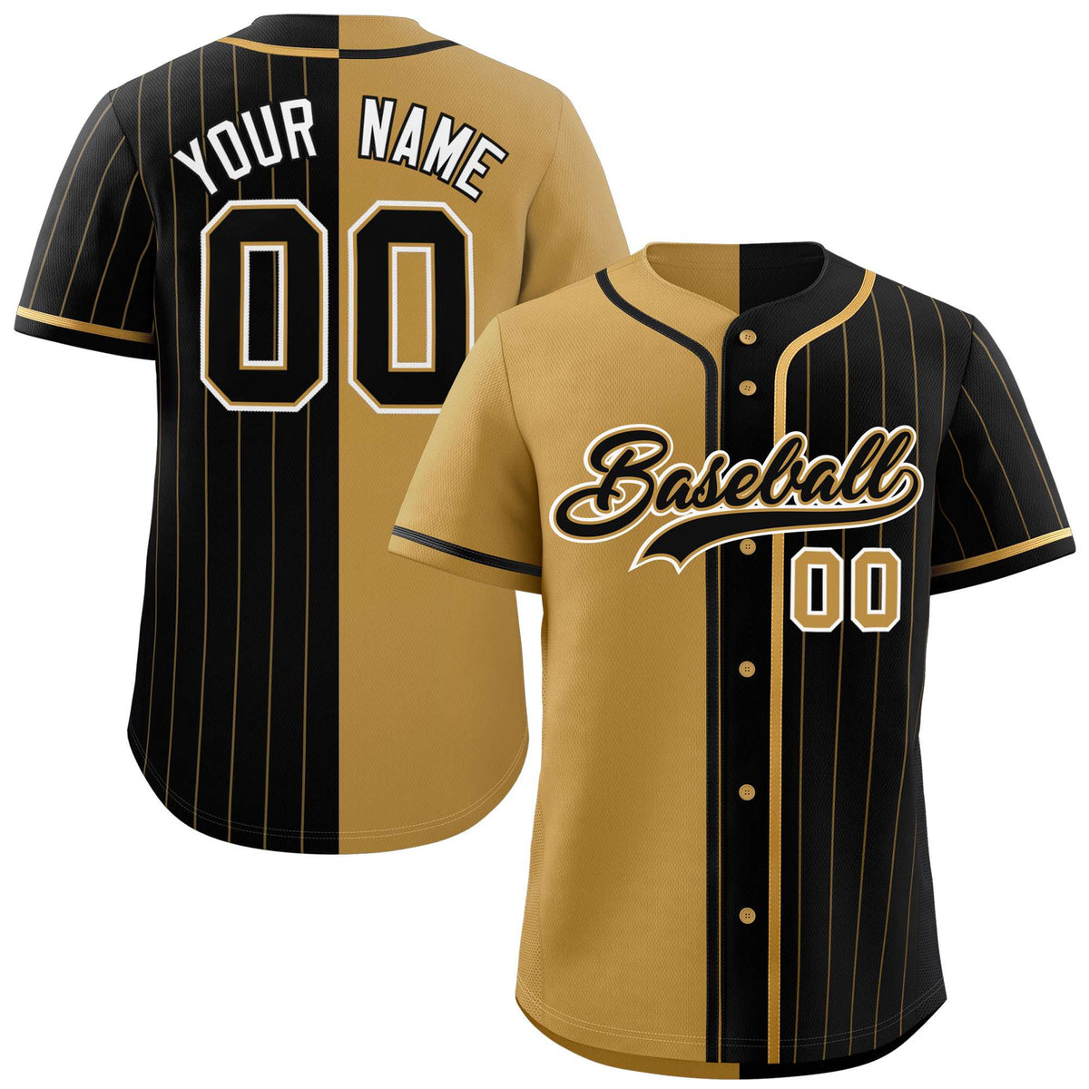 Custom Old Gold Black Stripe-Solid Combo Fashion Authentic Baseball Jersey