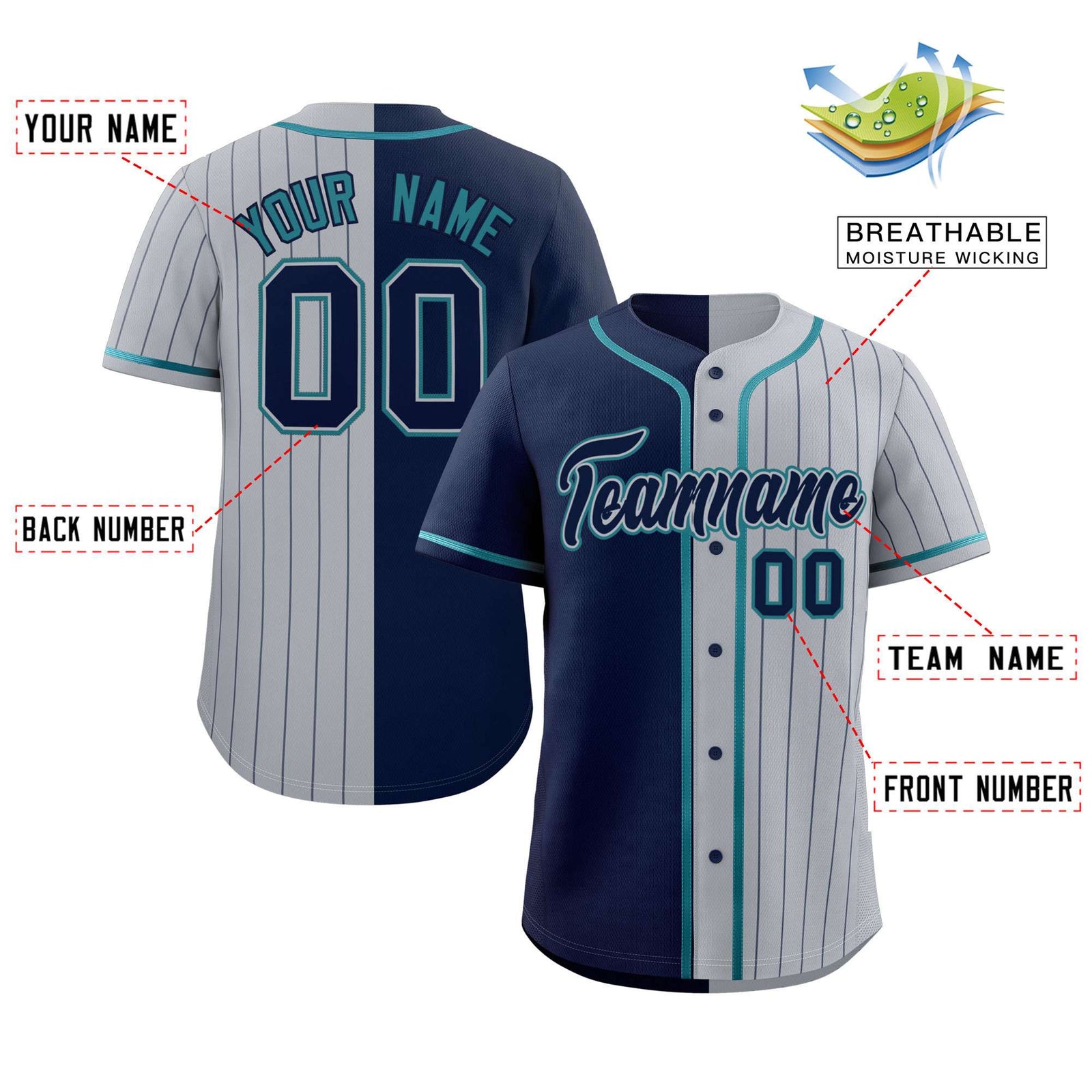 Custom Navy Gray Stripe-Solid Combo Fashion Authentic Baseball Jersey