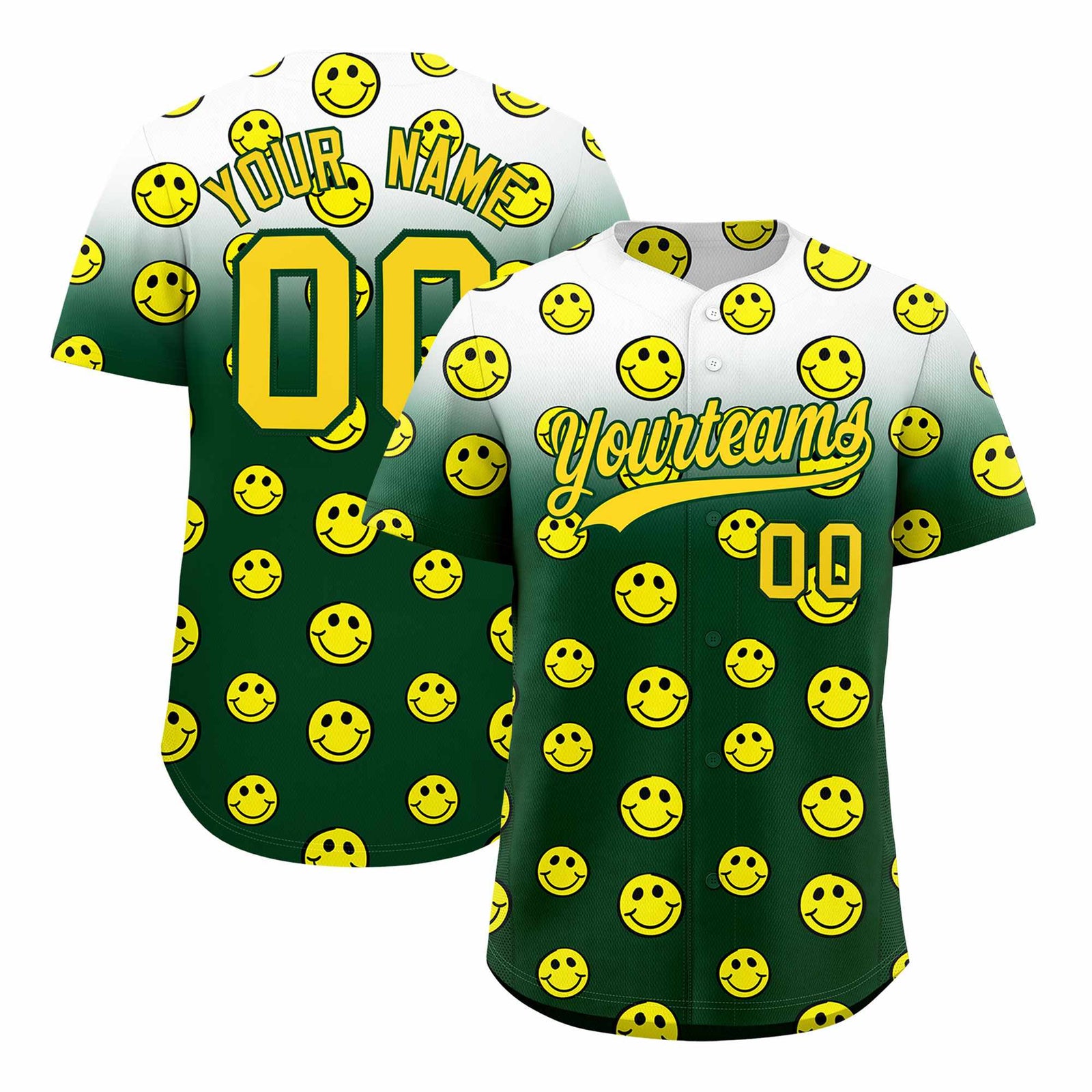 Custom White Green Graffiti Gradient Pattern Authentic Smile Baseball Jersey