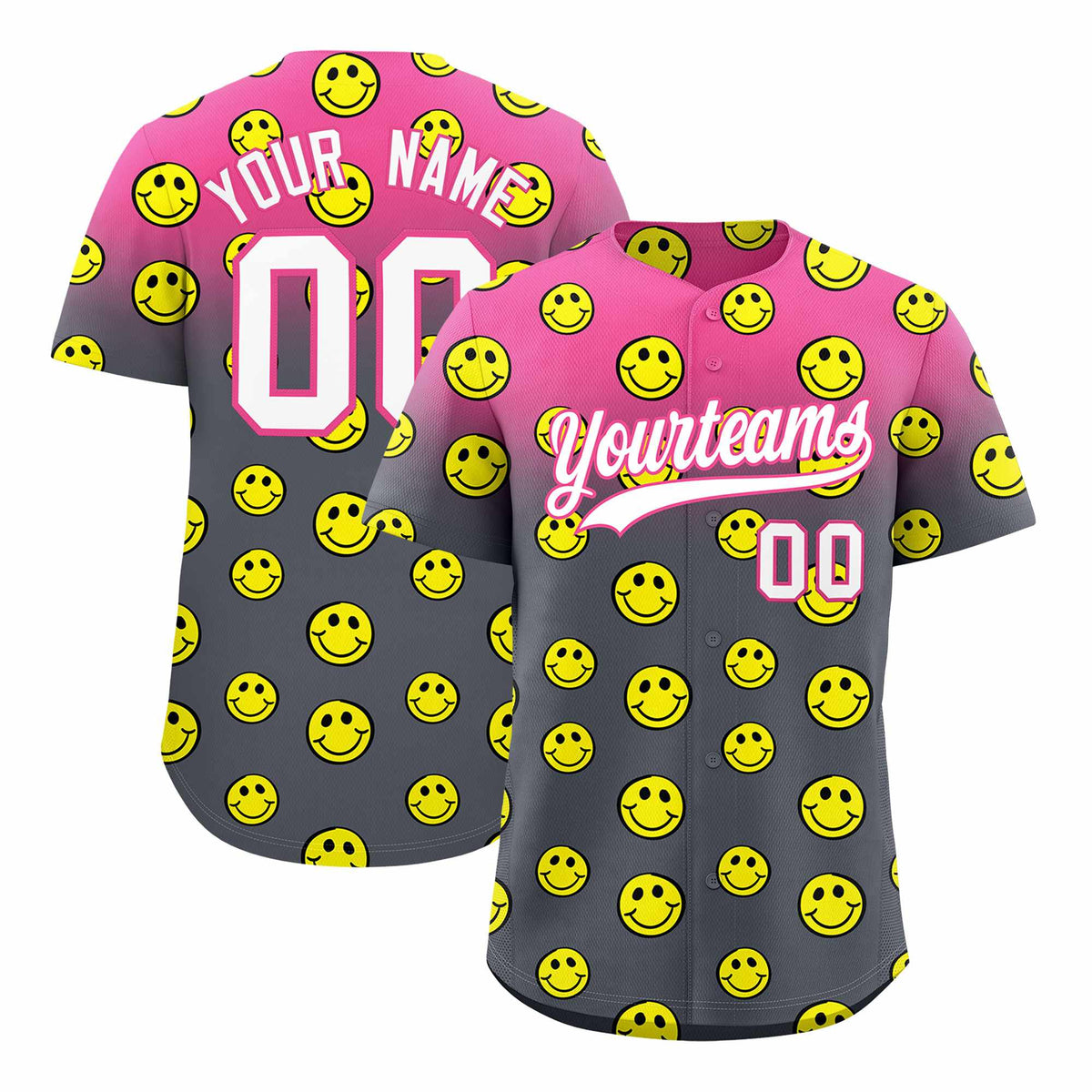 Custom Pink Dark Gray Graffiti Gradient Pattern Authentic Smile Baseball Jersey