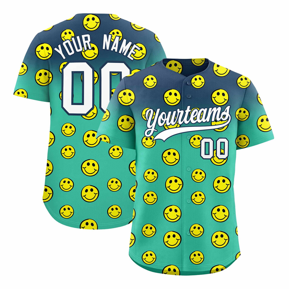 Custom Midnight Blue Bright Green Graffiti Gradient Pattern Authentic Smile Baseball Jersey