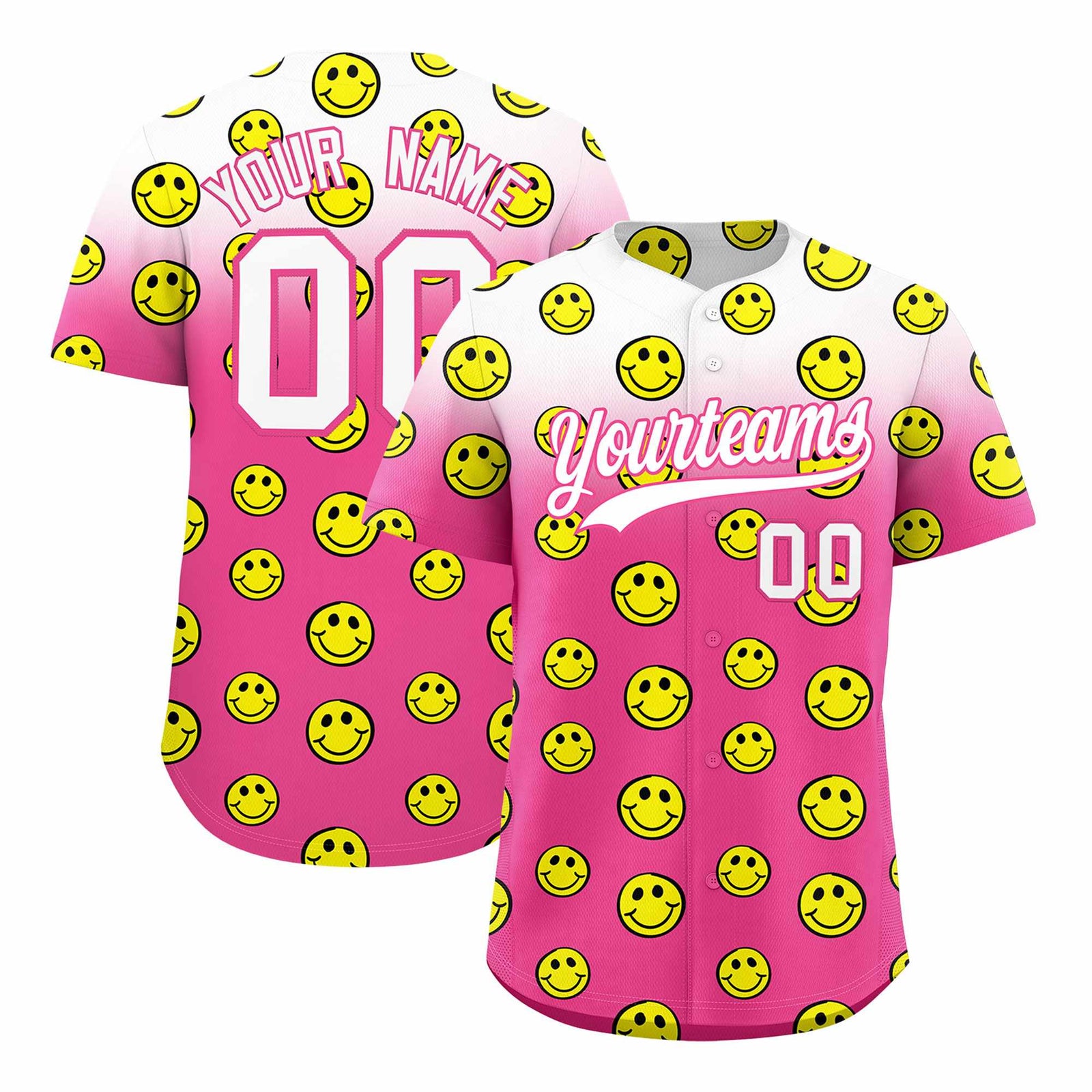 Custom White Pink Graffiti Gradient Pattern Authentic Smile Baseball Jersey