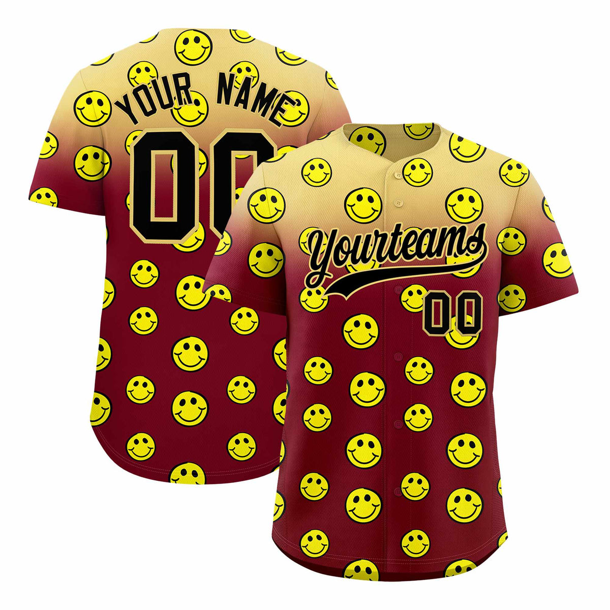 Custom Khaki Crimson Graffiti Gradient Pattern Authentic Smile Baseball Jersey