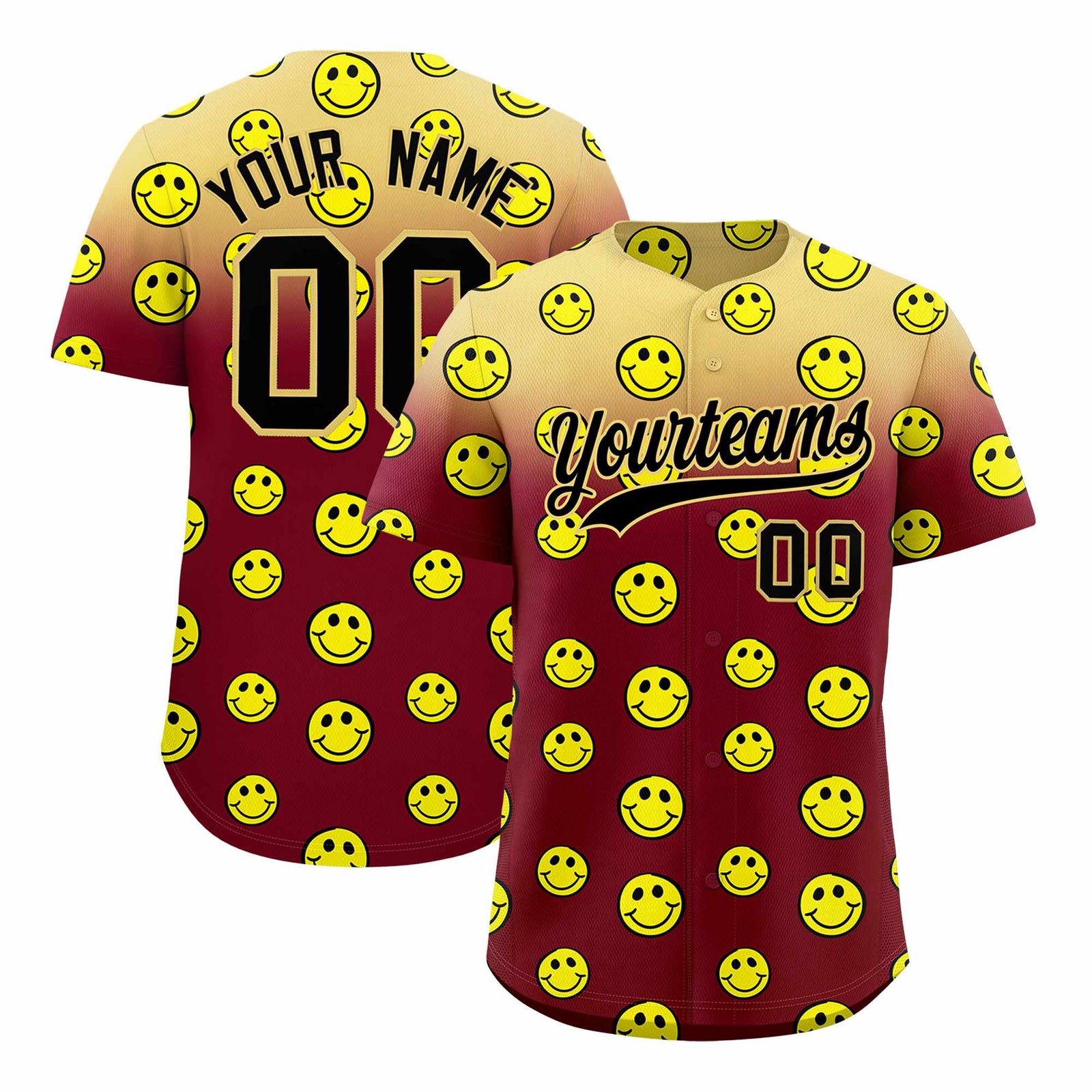 Custom Khaki Crimson Graffiti Gradient Pattern Authentic Smile Baseball Jersey