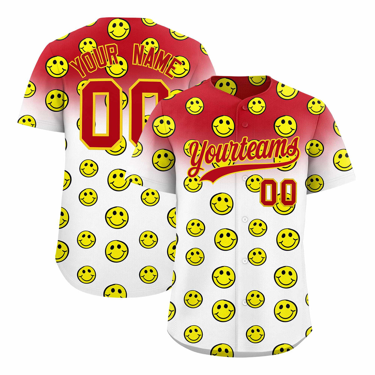 Custom Red White Graffiti Gradient Pattern Authentic Smile Baseball Jersey