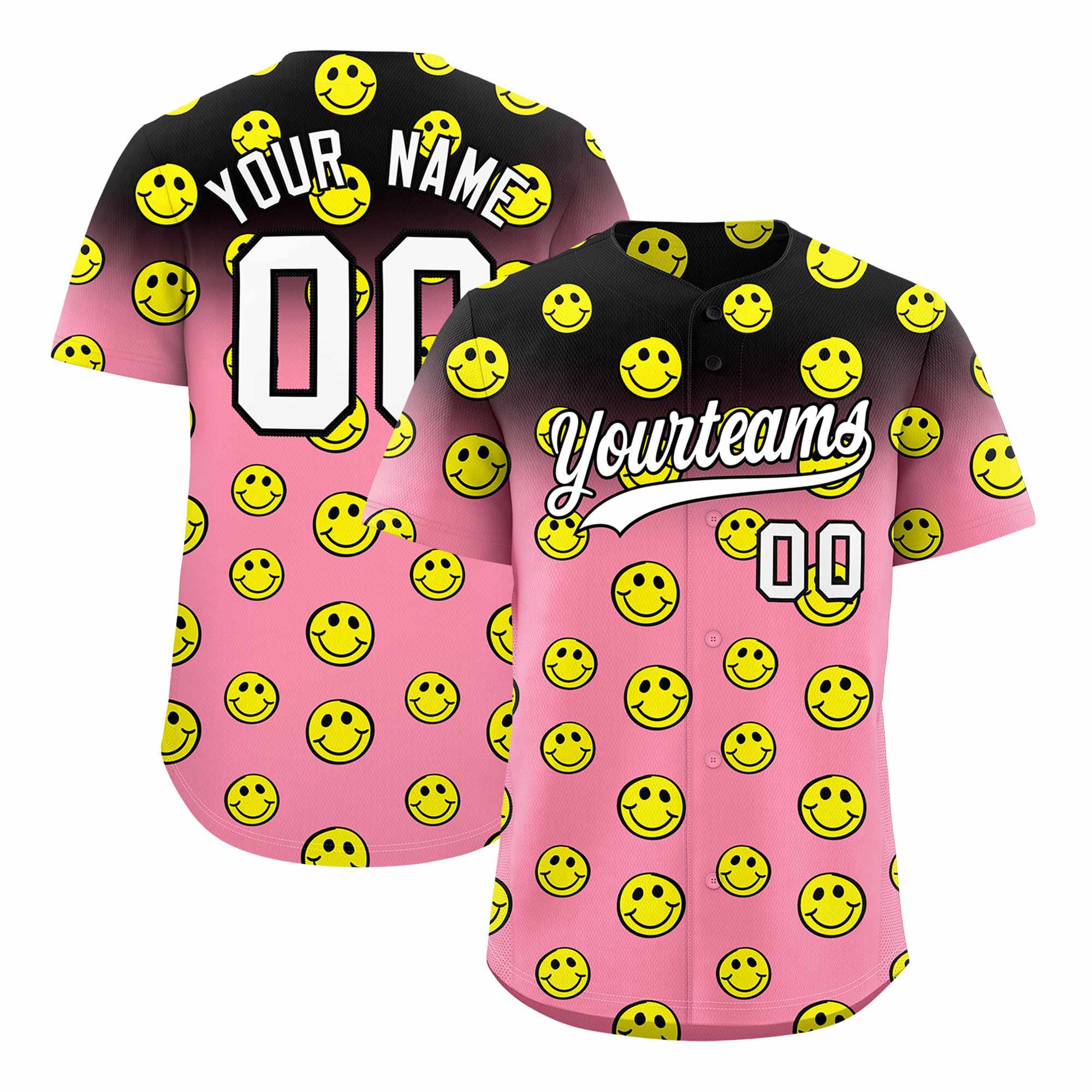 Custom Black Light Pink Graffiti Gradient Pattern Authentic Smile Baseball Jersey