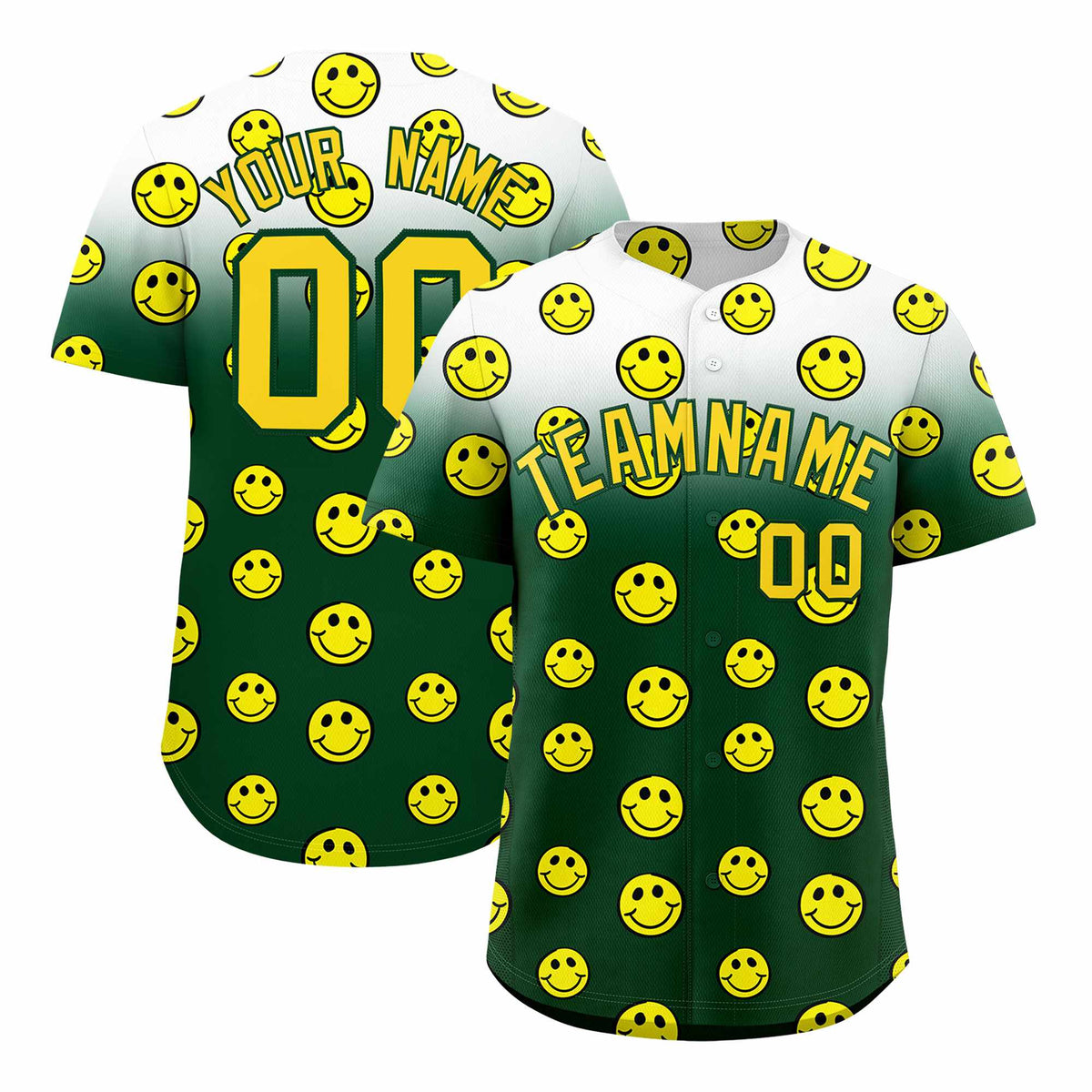 Custom White Green Graffiti Gradient Pattern Authentic Smile Baseball Jersey