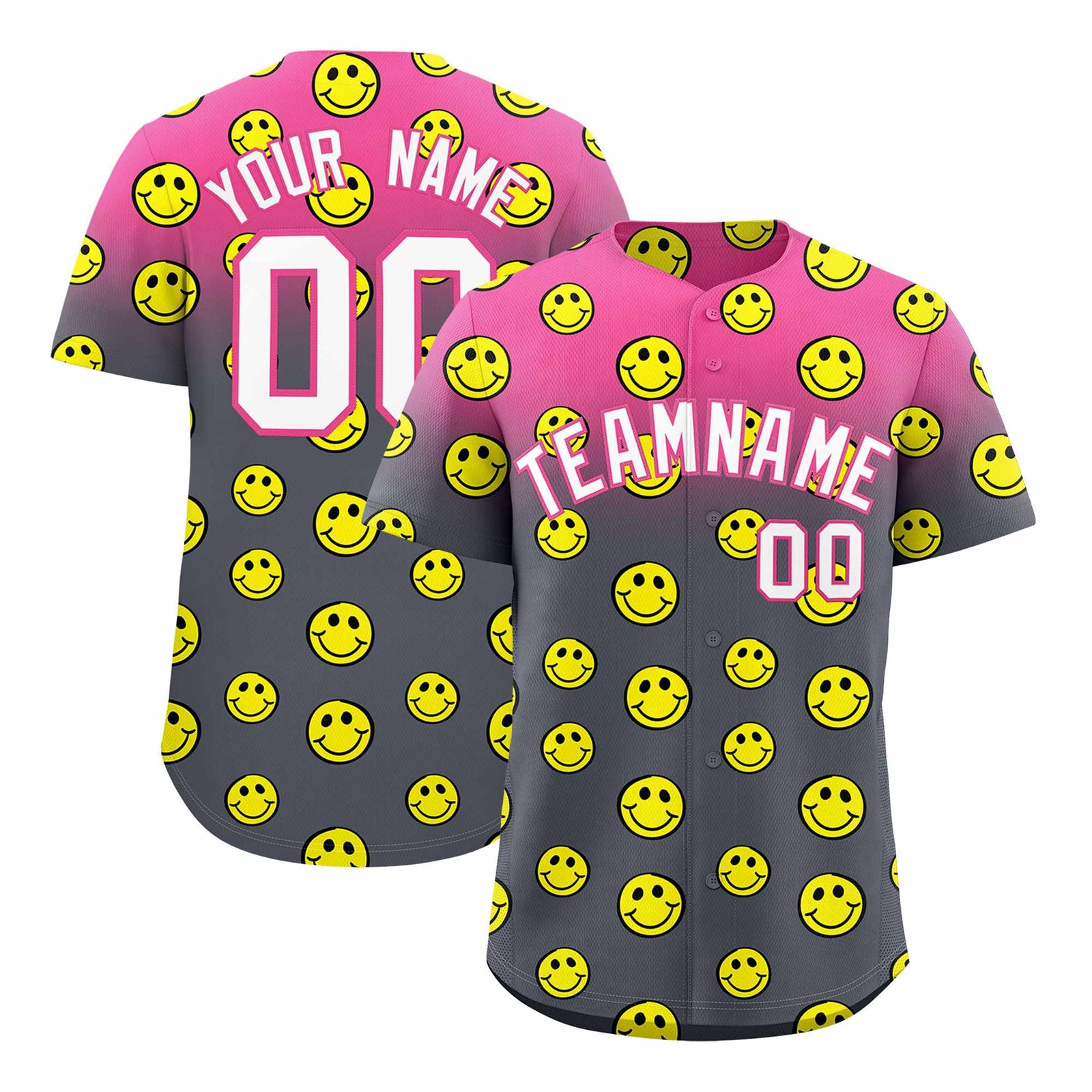 Custom Pink Dark Gray Graffiti Gradient Pattern Authentic Smile Baseball Jersey