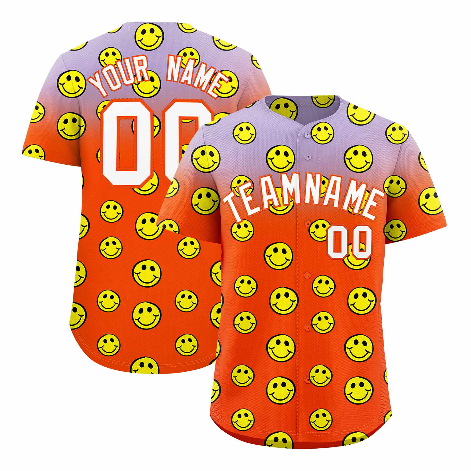 Custom Light Purple Orange Graffiti Gradient Pattern Authentic Smile Baseball Jersey