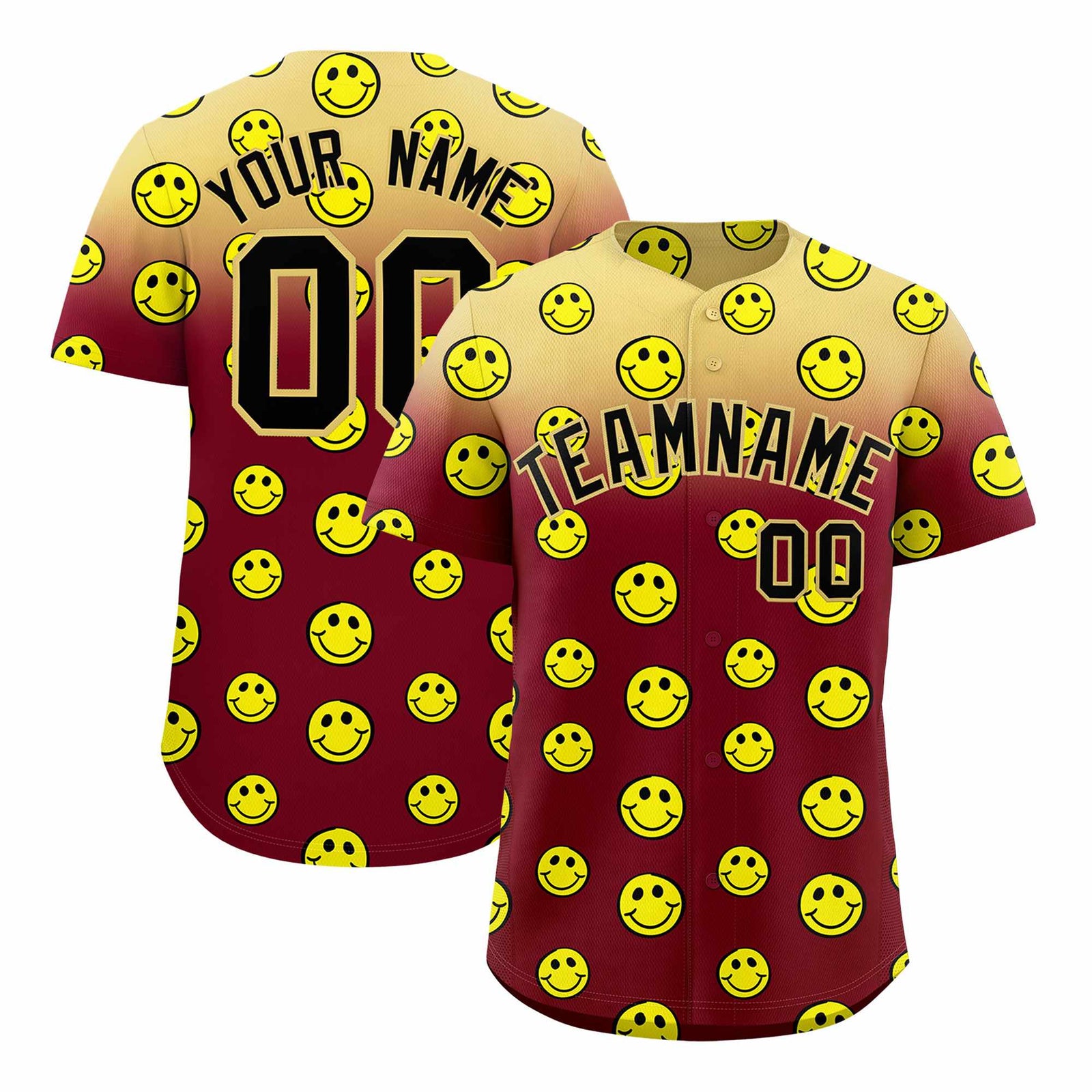 Custom Khaki Crimson Graffiti Gradient Pattern Authentic Smile Baseball Jersey