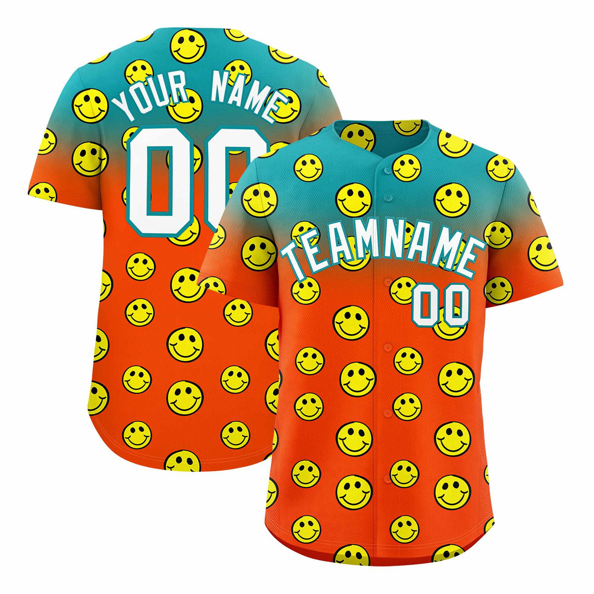 Custom Aqua Orange Graffiti Gradient Pattern Authentic Smile Baseball Jersey