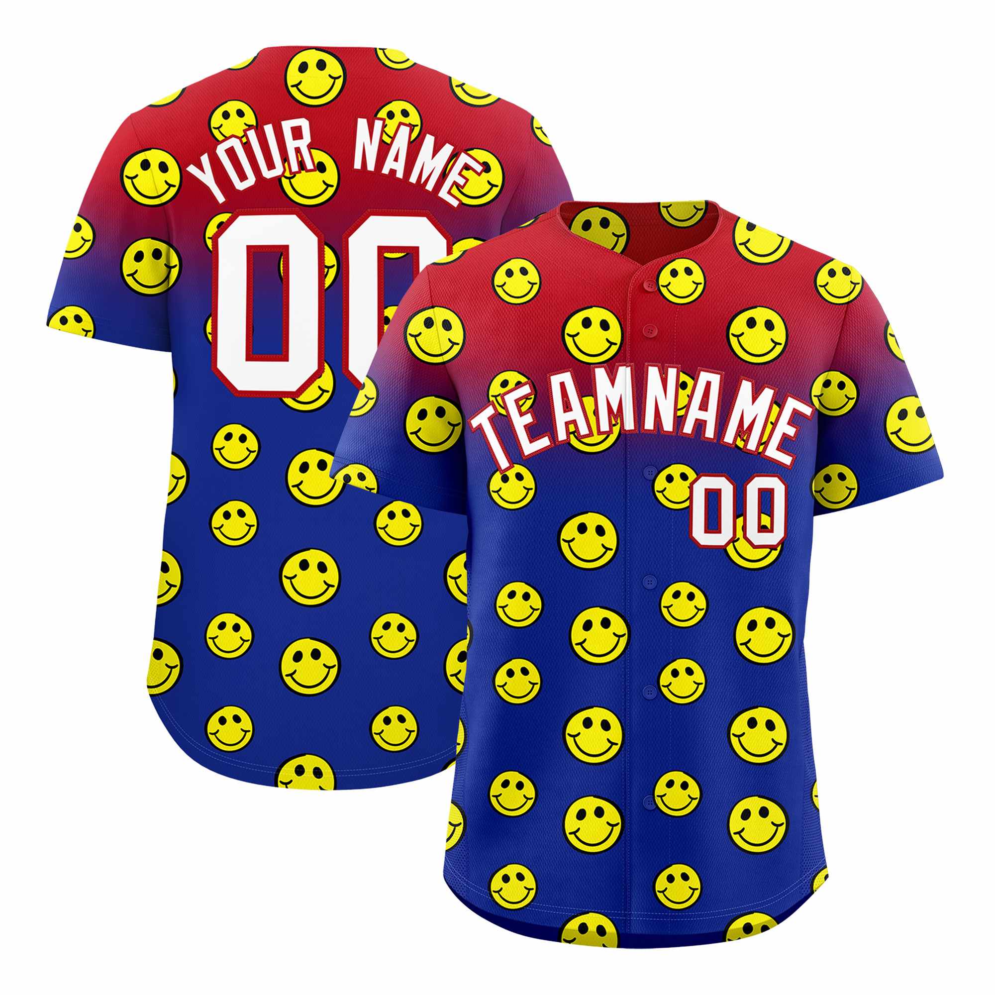 Custom Red Royal Graffiti Gradient Pattern Authentic Smile Baseball Jersey