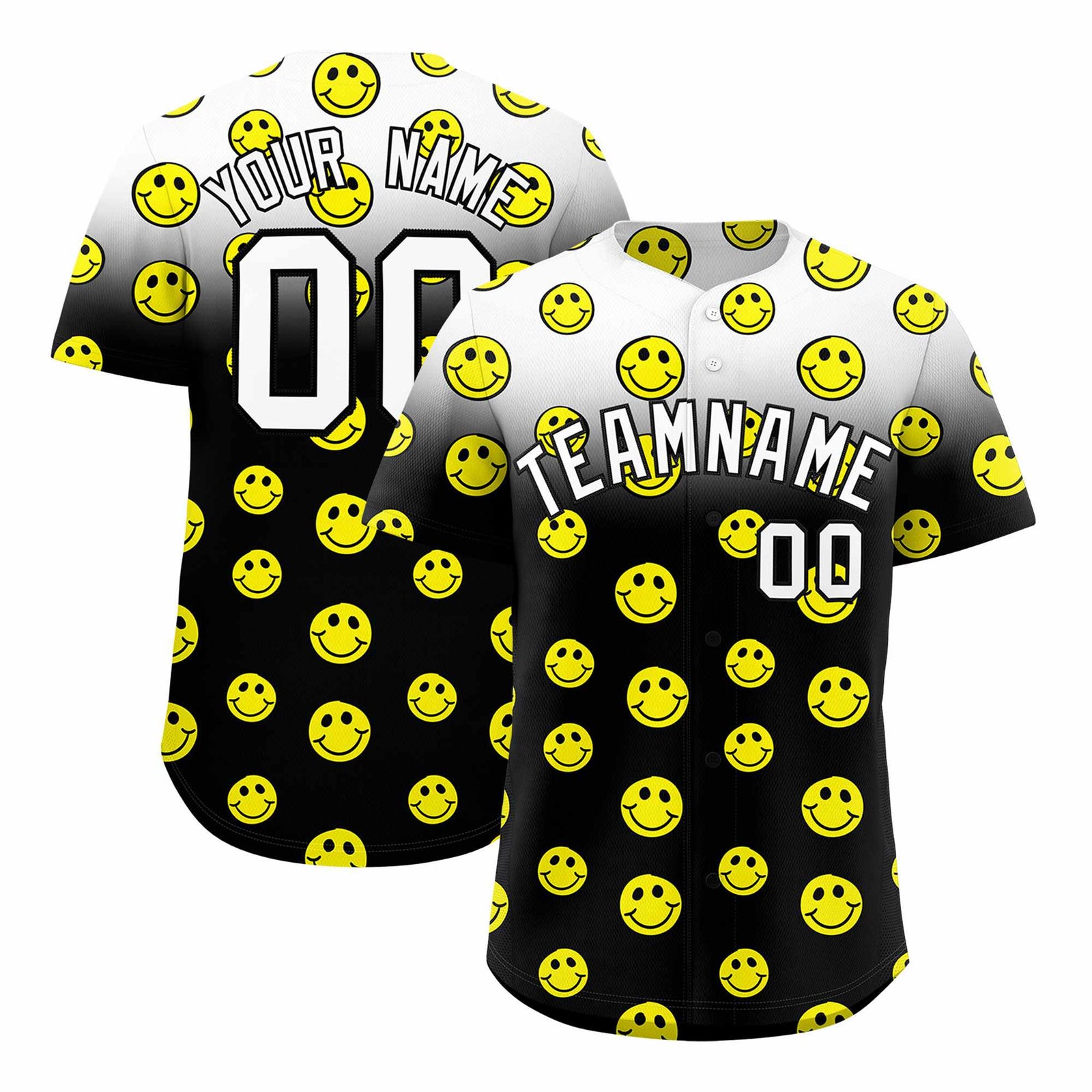 Custom White Black Graffiti Gradient Pattern Authentic Smile Baseball Jersey