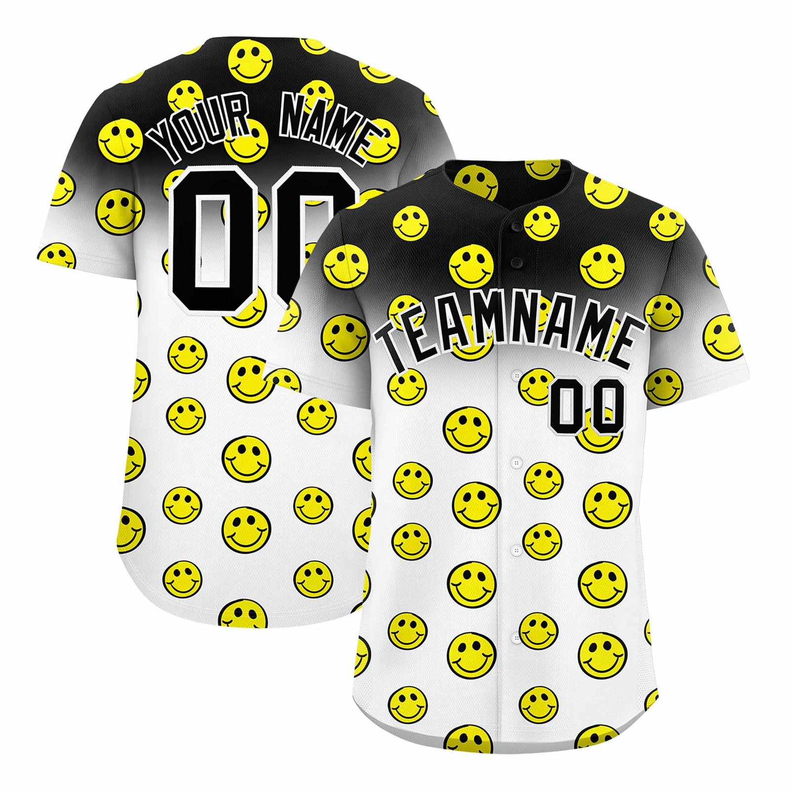 Custom Black White Graffiti Gradient Pattern Authentic Smile Baseball Jersey