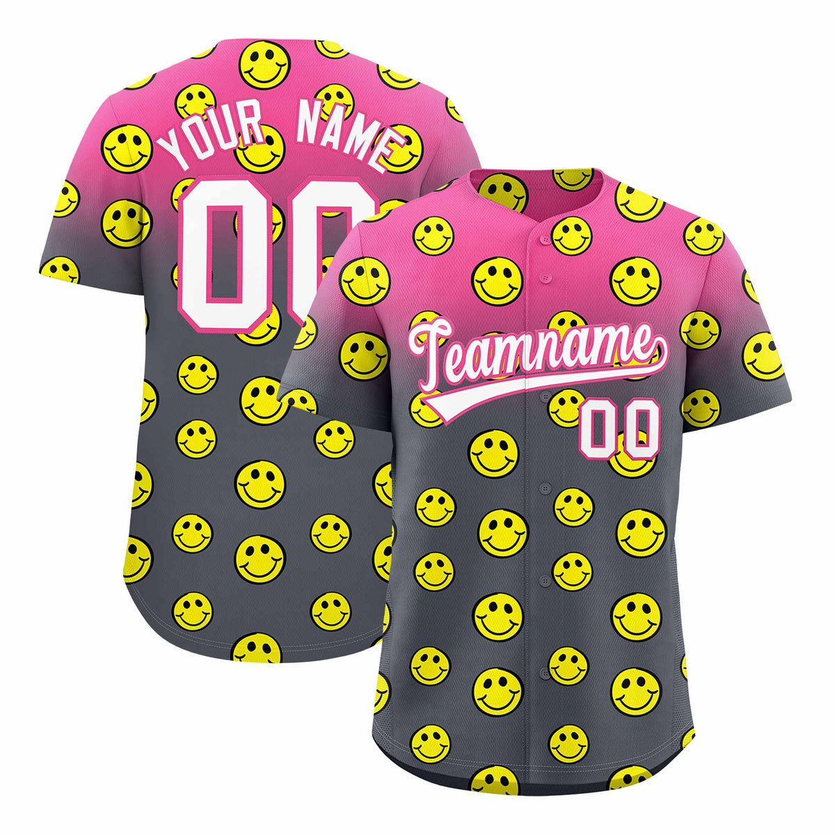 Custom Pink Dark Gray Graffiti Gradient Pattern Authentic Smile Baseball Jersey