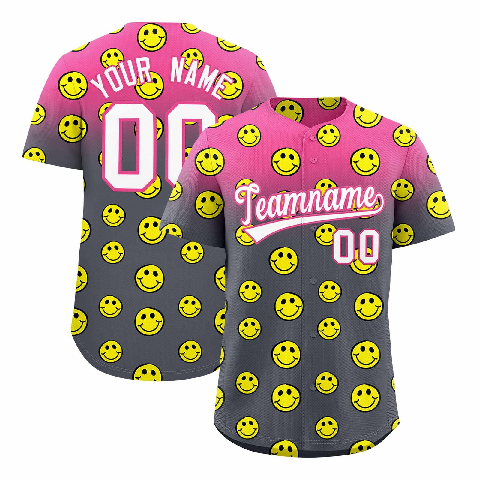 Custom Pink Dark Gray Graffiti Gradient Pattern Authentic Smile Baseball Jersey