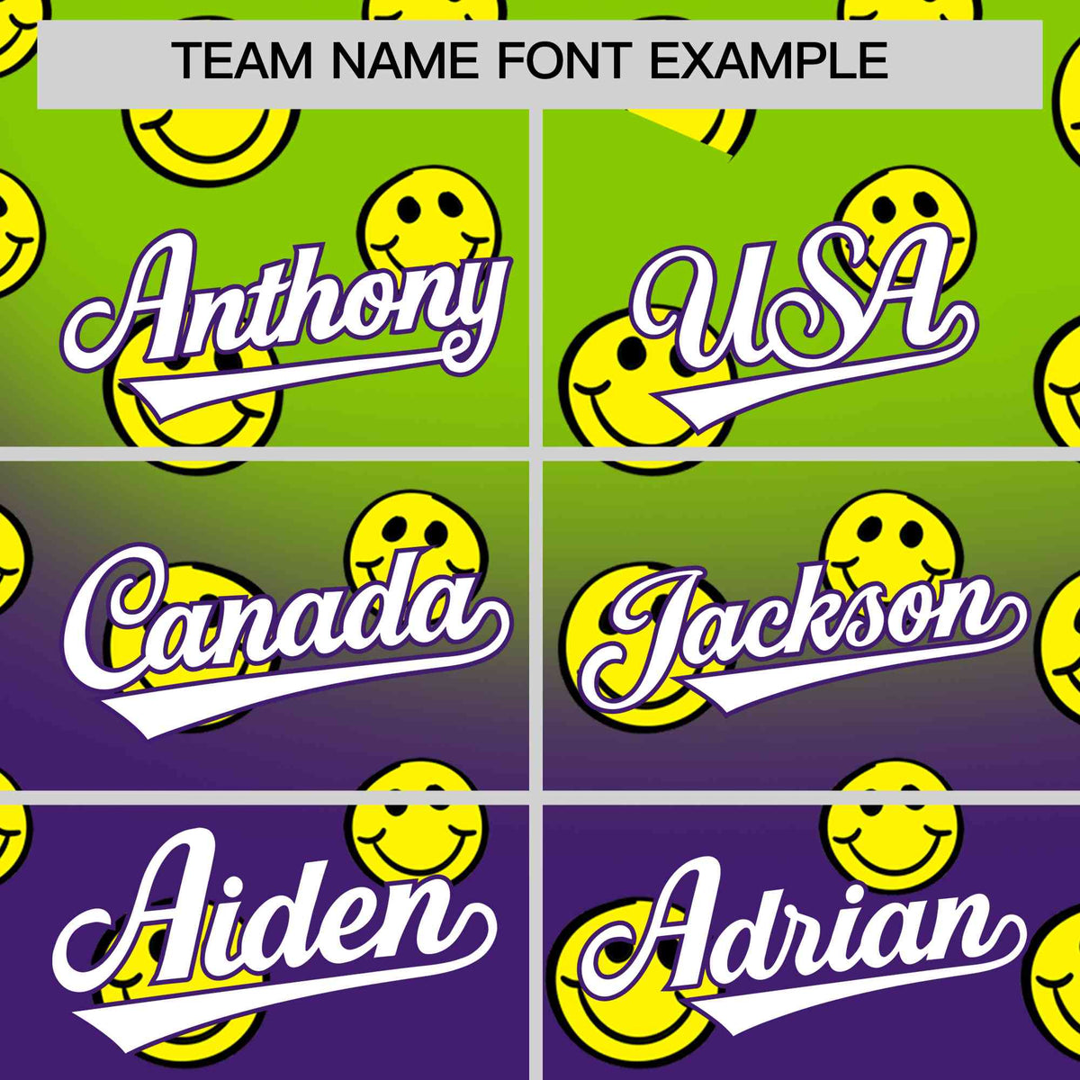 Custom Neon Green Purple Graffiti Gradient Pattern Authentic Smile Baseball Jersey