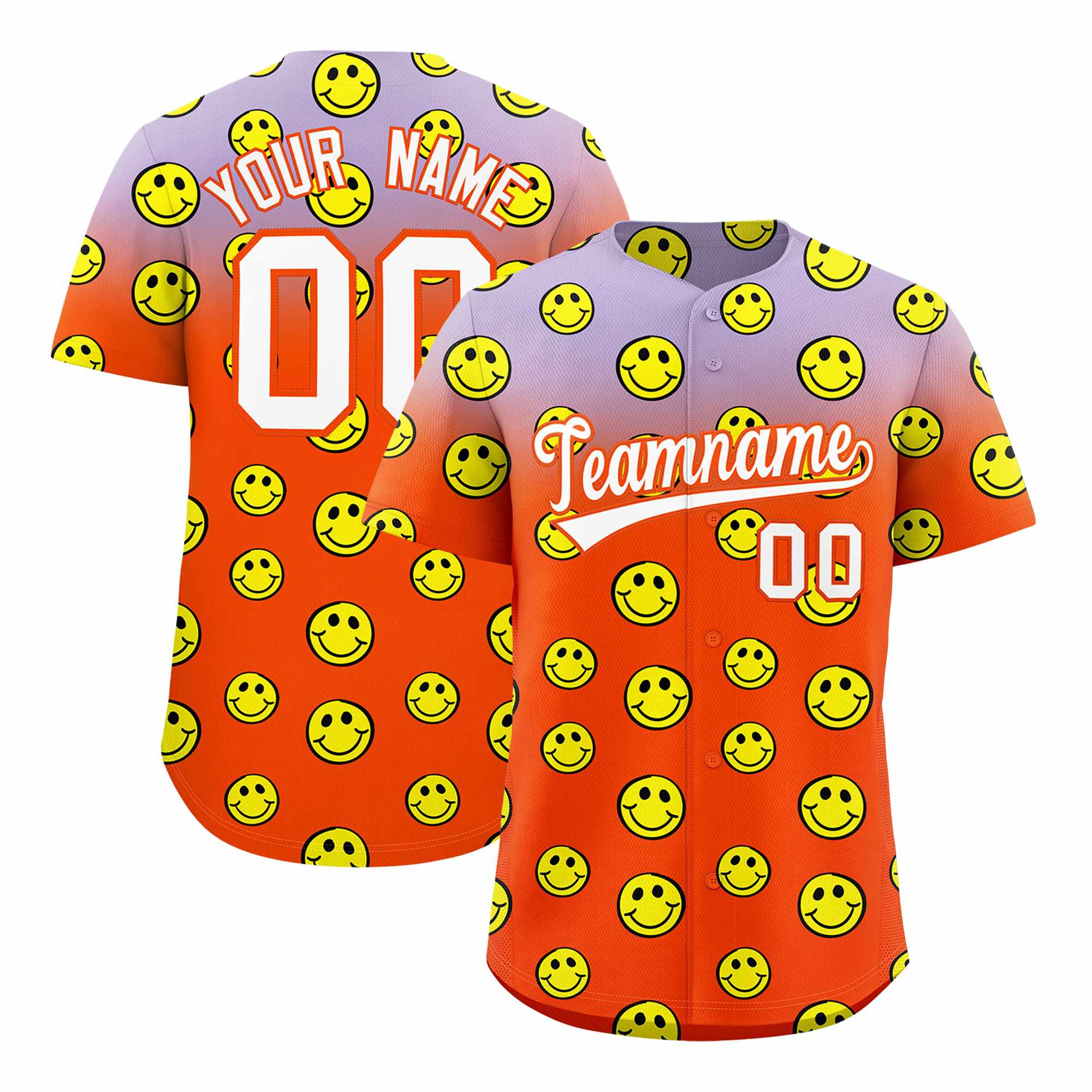 Custom Light Purple Orange Graffiti Gradient Pattern Authentic Smile Baseball Jersey