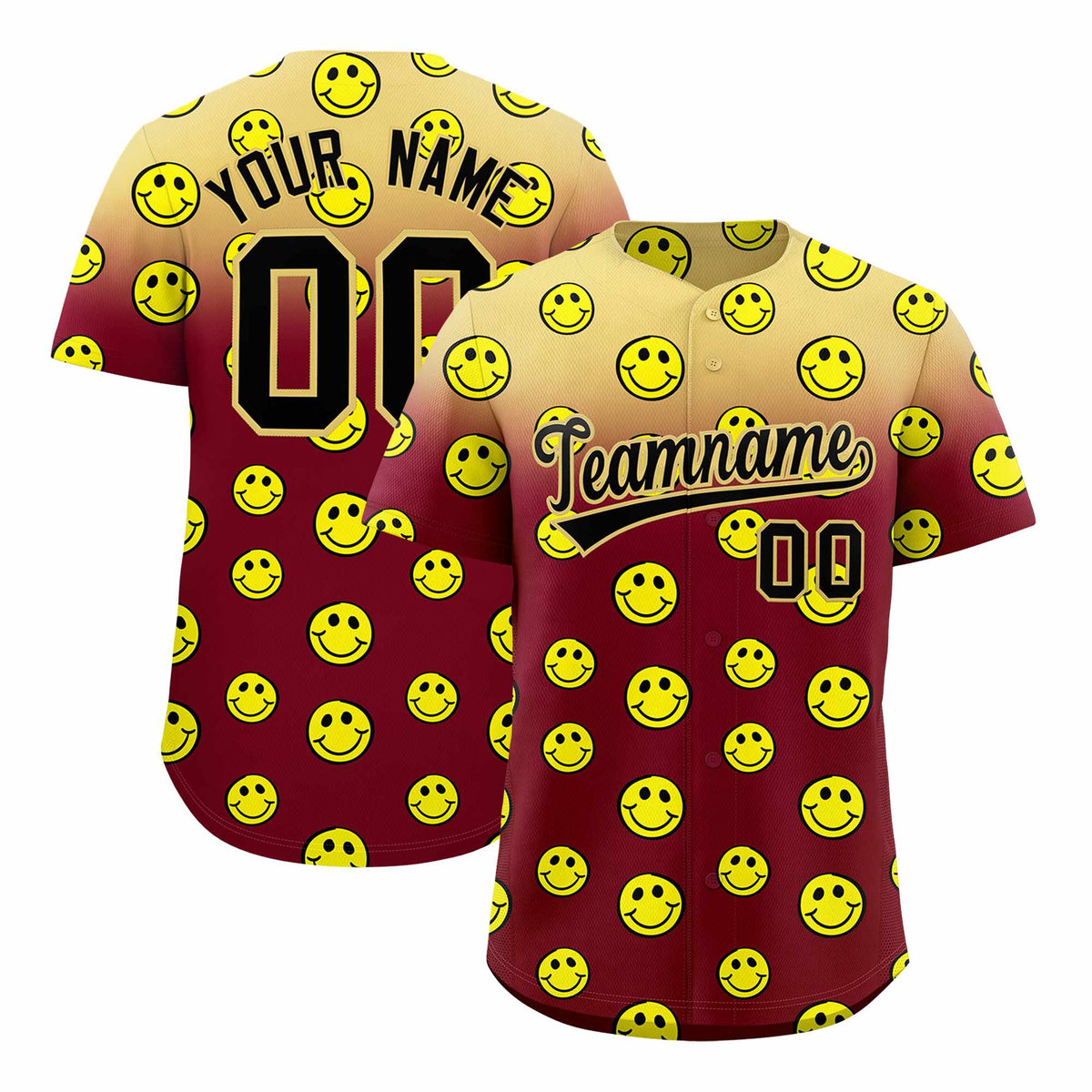 Custom Khaki Crimson Graffiti Gradient Pattern Authentic Smile Baseball Jersey