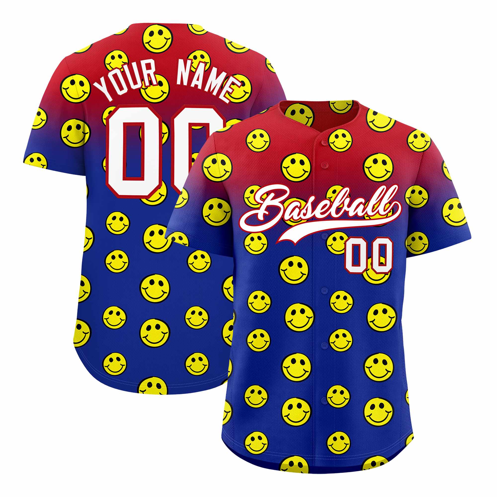 Custom Red Royal Graffiti Gradient Pattern Authentic Smile Baseball Jersey