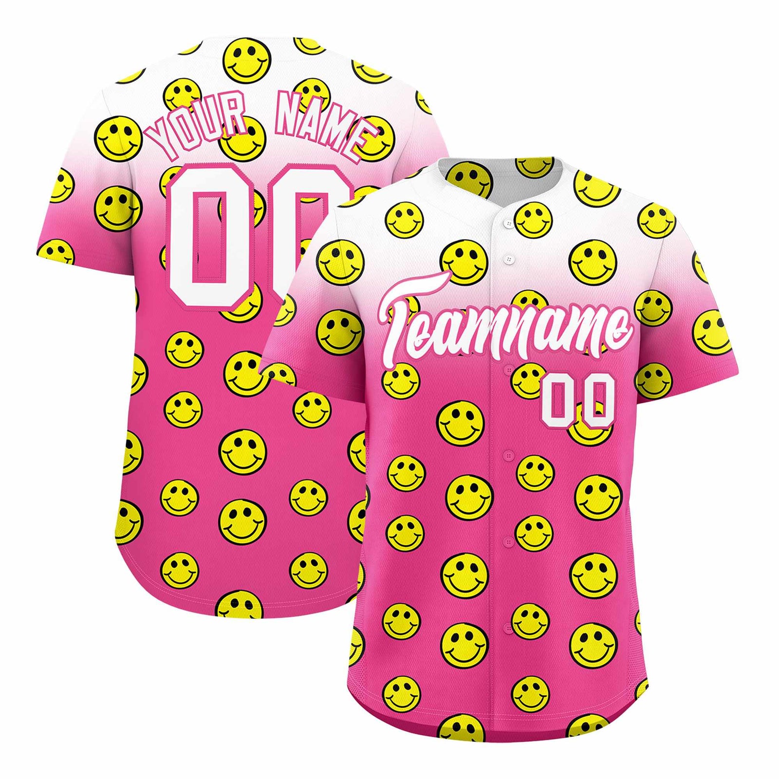Custom White Pink Graffiti Gradient Pattern Authentic Smile Baseball Jersey