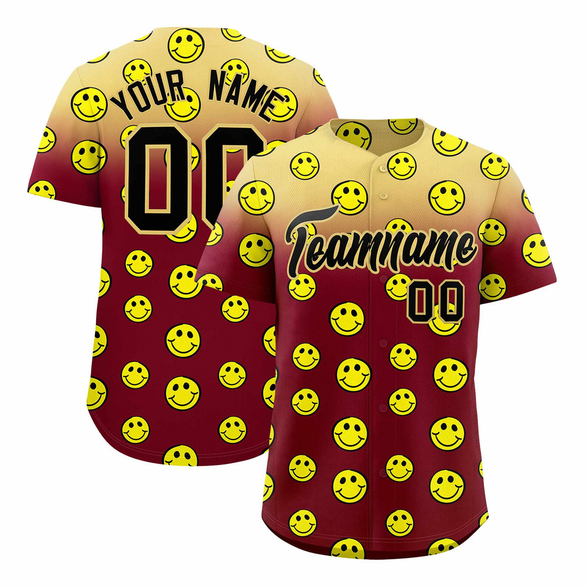 Custom Khaki Crimson Graffiti Gradient Pattern Authentic Smile Baseball Jersey