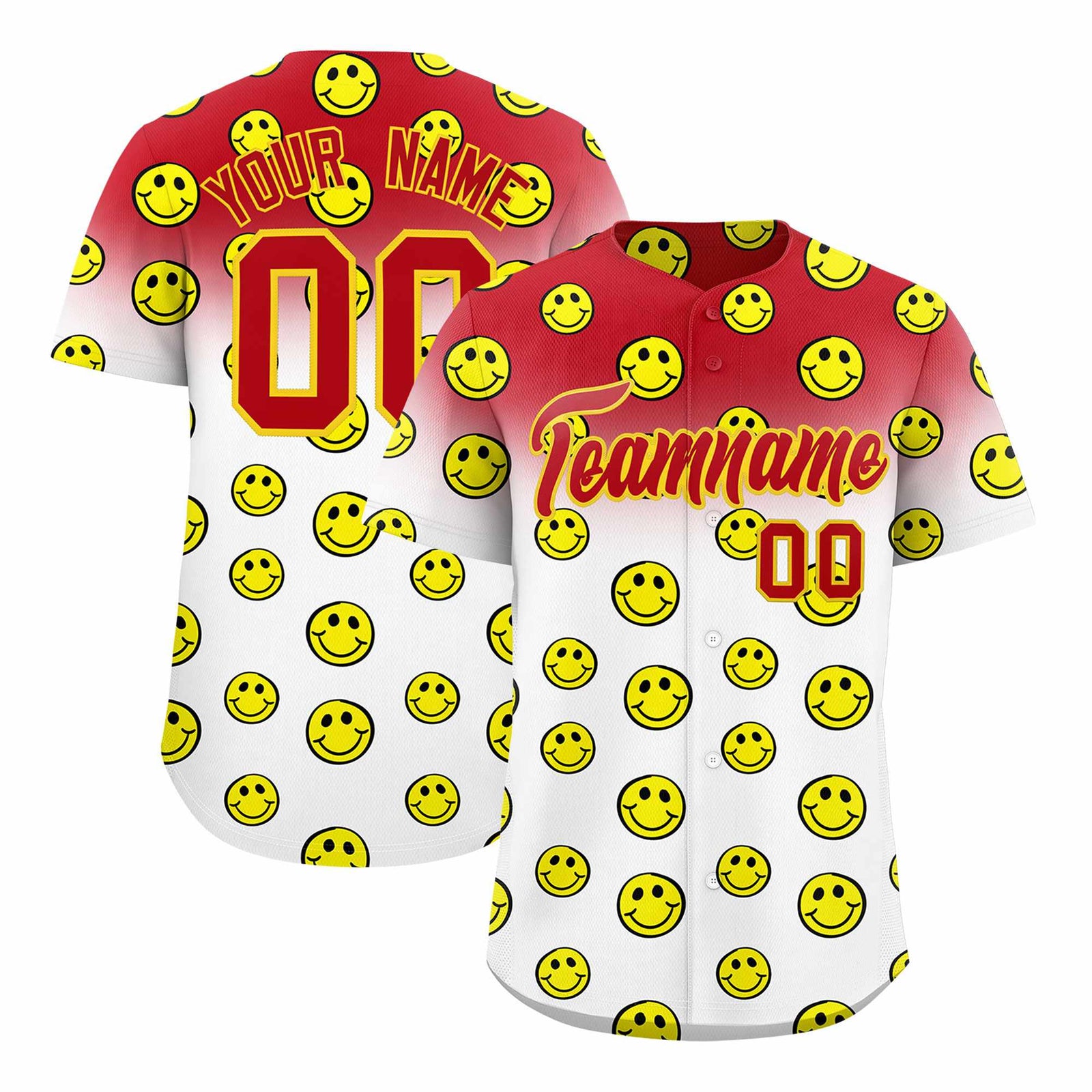 Custom Red White Graffiti Gradient Pattern Authentic Smile Baseball Jersey