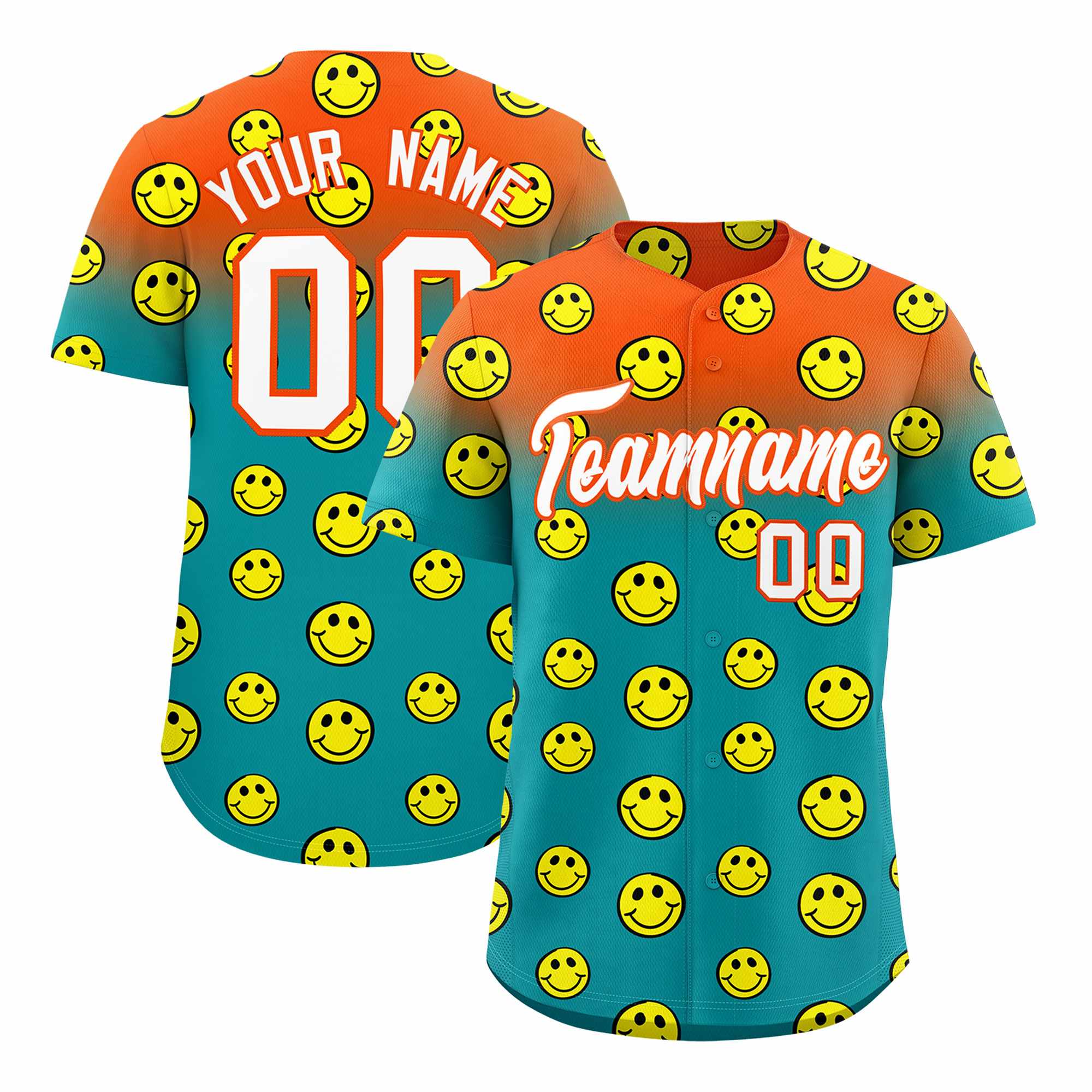 Custom Orange Aqua Graffiti Gradient Pattern Authentic Smile Baseball Jersey