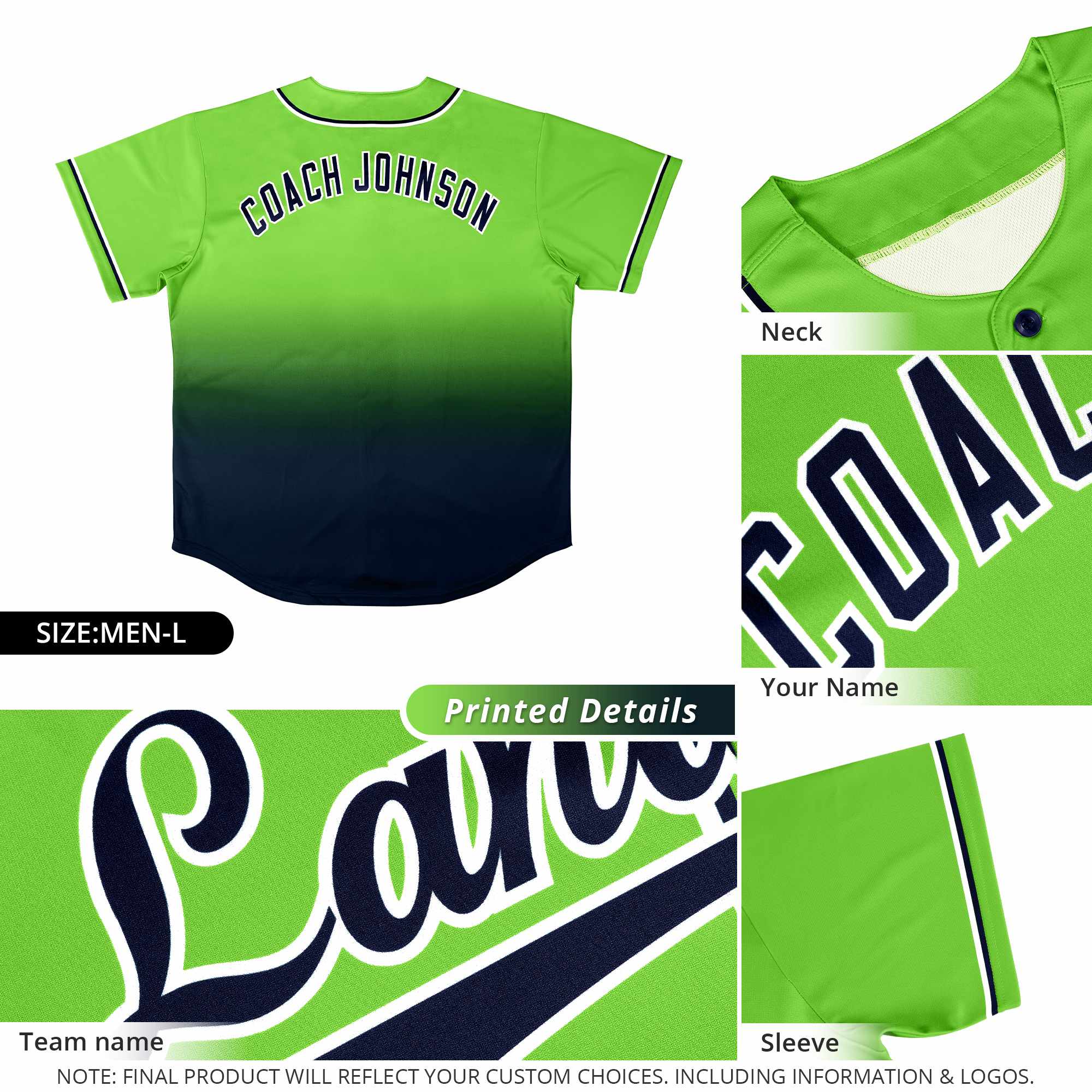 Custom Neon Green Dark Gray Graffiti Gradient Pattern Authentic Smile Baseball Jersey
