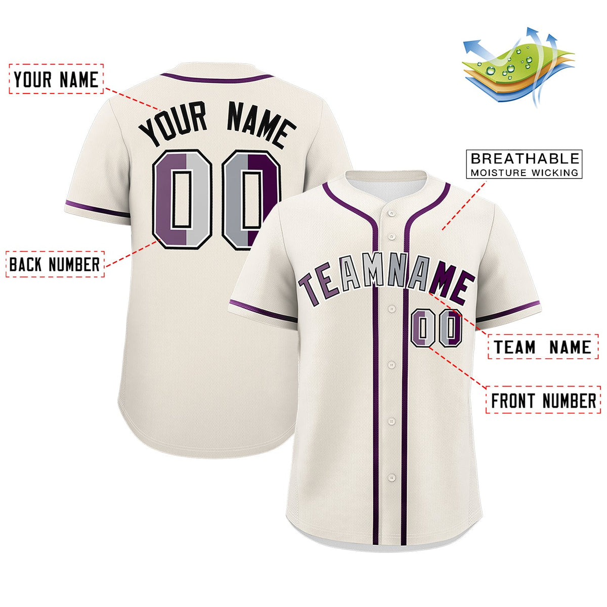 Custom Cream Purple Genderless For Pride Month Classic Style Baseball Jersey| KXKSHOP
