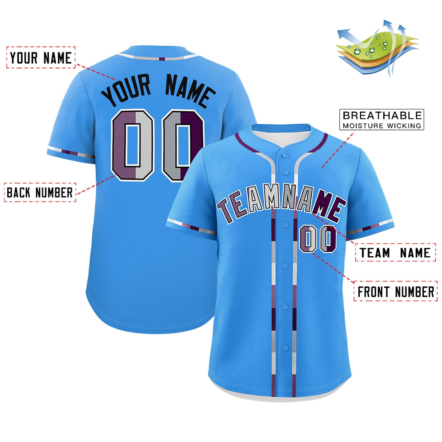 Custom Powder Blue Genderless For Pride Month Classic Style Baseball Jersey| KXKSHOP