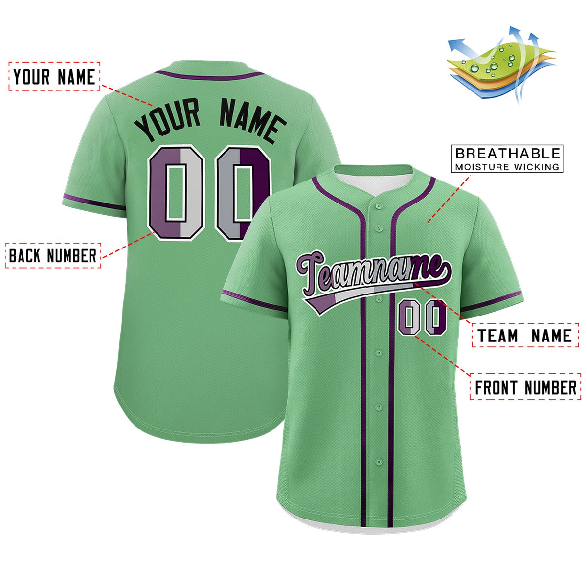 Custom Green Purple Genderless For Pride Month Classic Style Baseball Jersey| KXKSHOP