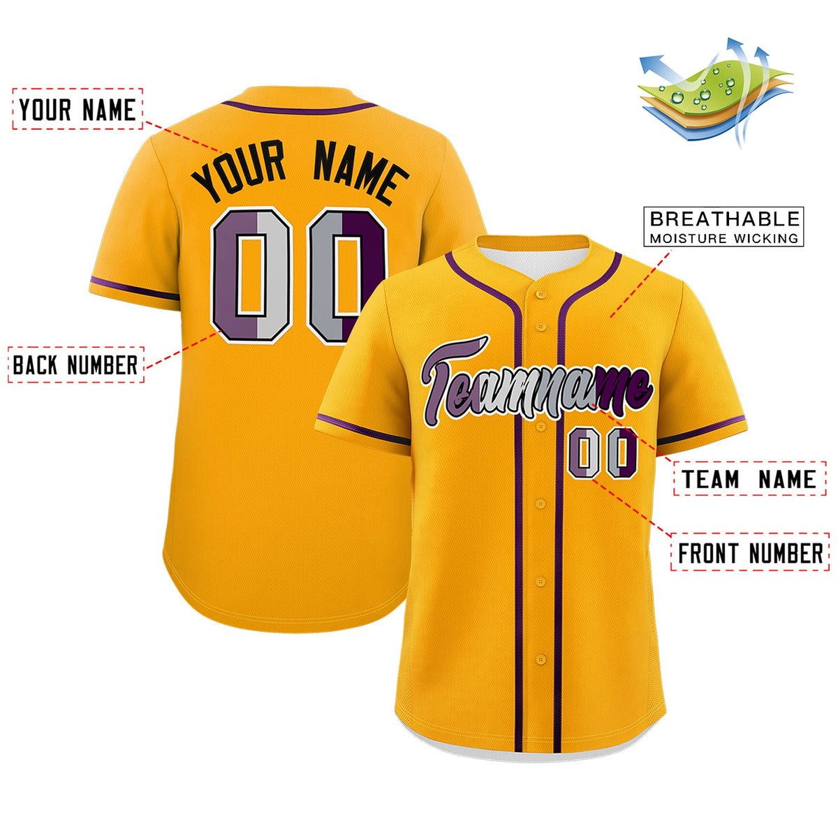 Custom Yellow Purple Genderless For Pride Month Classic Style Baseball Jersey| KXKSHOP