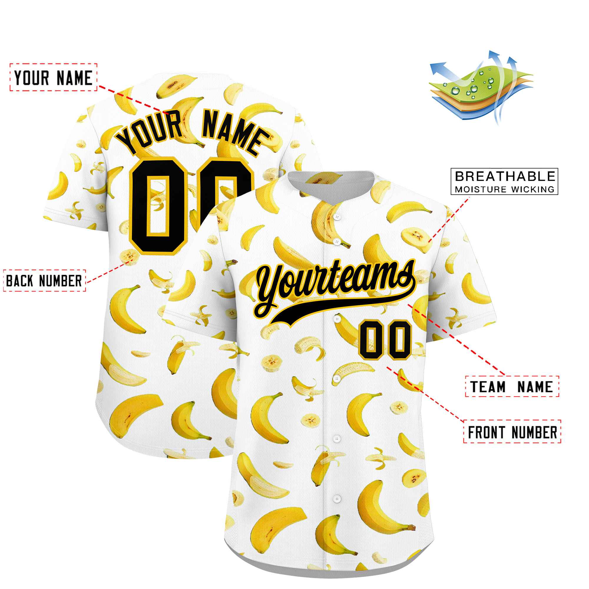 Custom White Banana Graffiti Pattern Fashion Authentic Baseball Jersey | Graffiti Pattern | Embroidery&Dye-sublimation printing | KXKSHOP