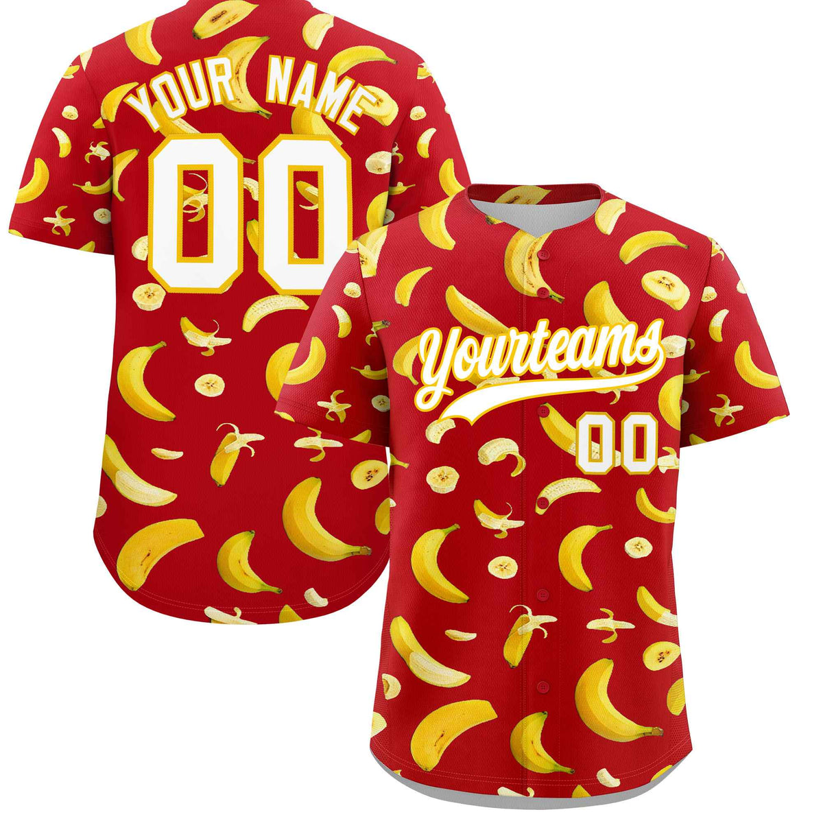 Custom Red Banana Graffiti Pattern Fashion Authentic Baseball Jersey | Graffiti Pattern | Embroidery&amp;Dye-sublimation printing | KXKSHOP