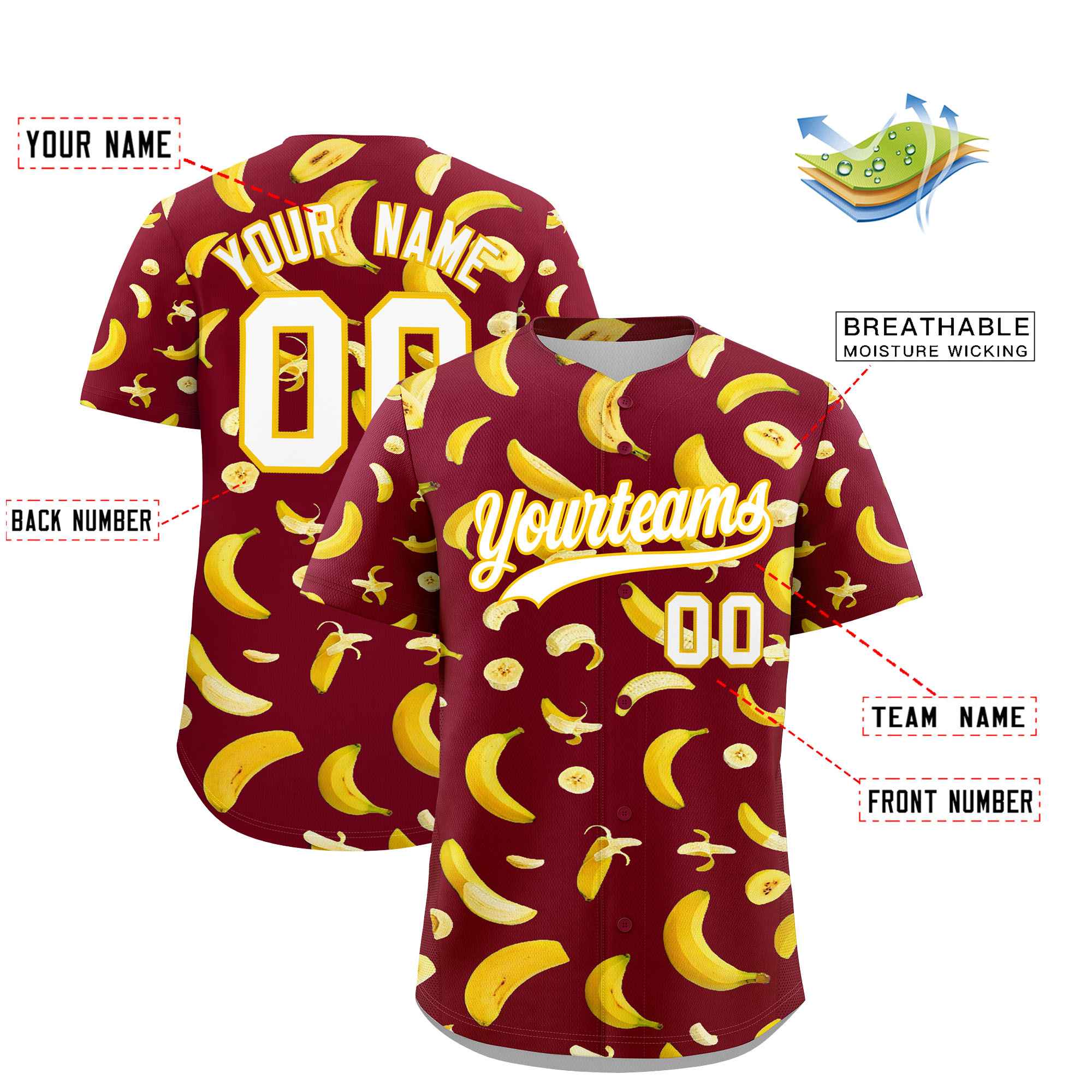Custom Crimson Banana Graffiti Pattern Fashion Authentic Baseball Jersey | Graffiti Pattern | Embroidery&Dye-sublimation printing | KXKSHOP